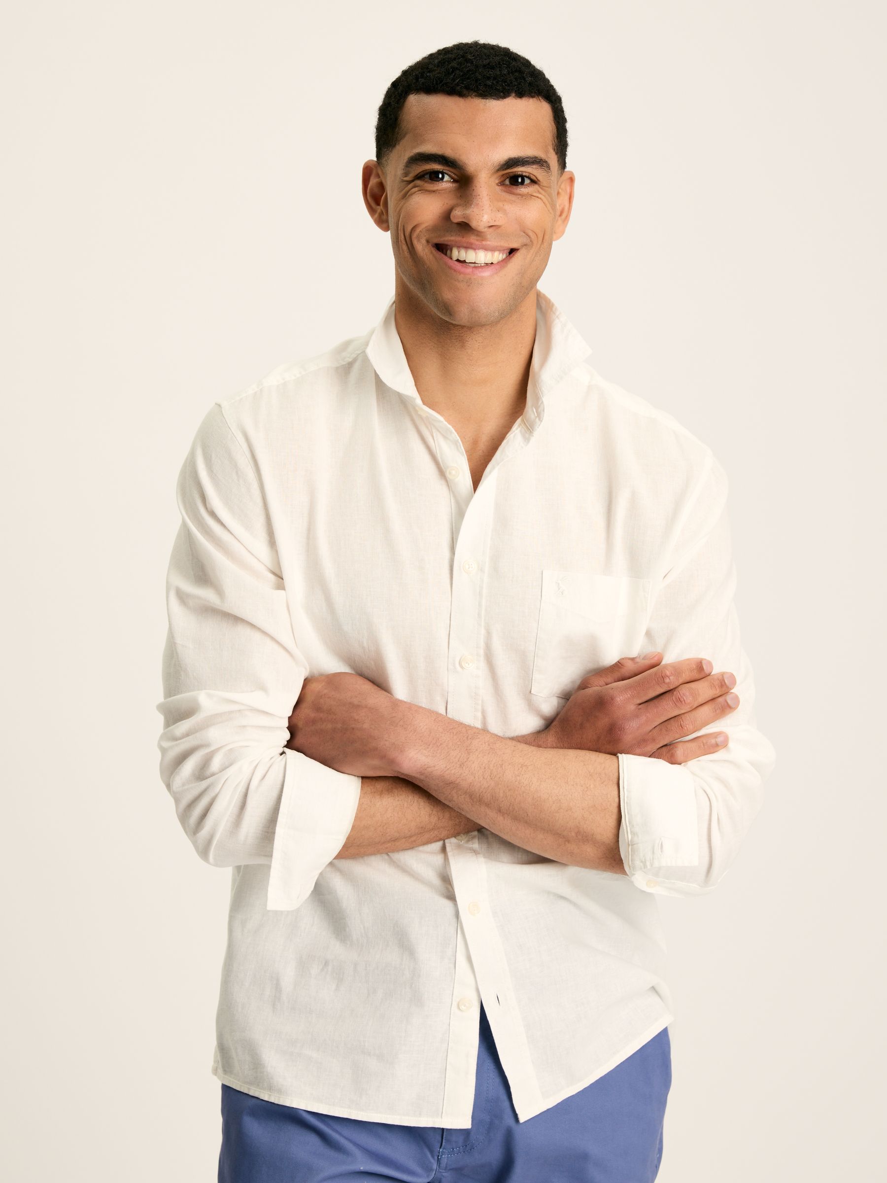 Linen Blend White Plain Long Sleeve Shirt - Image 1 of 4