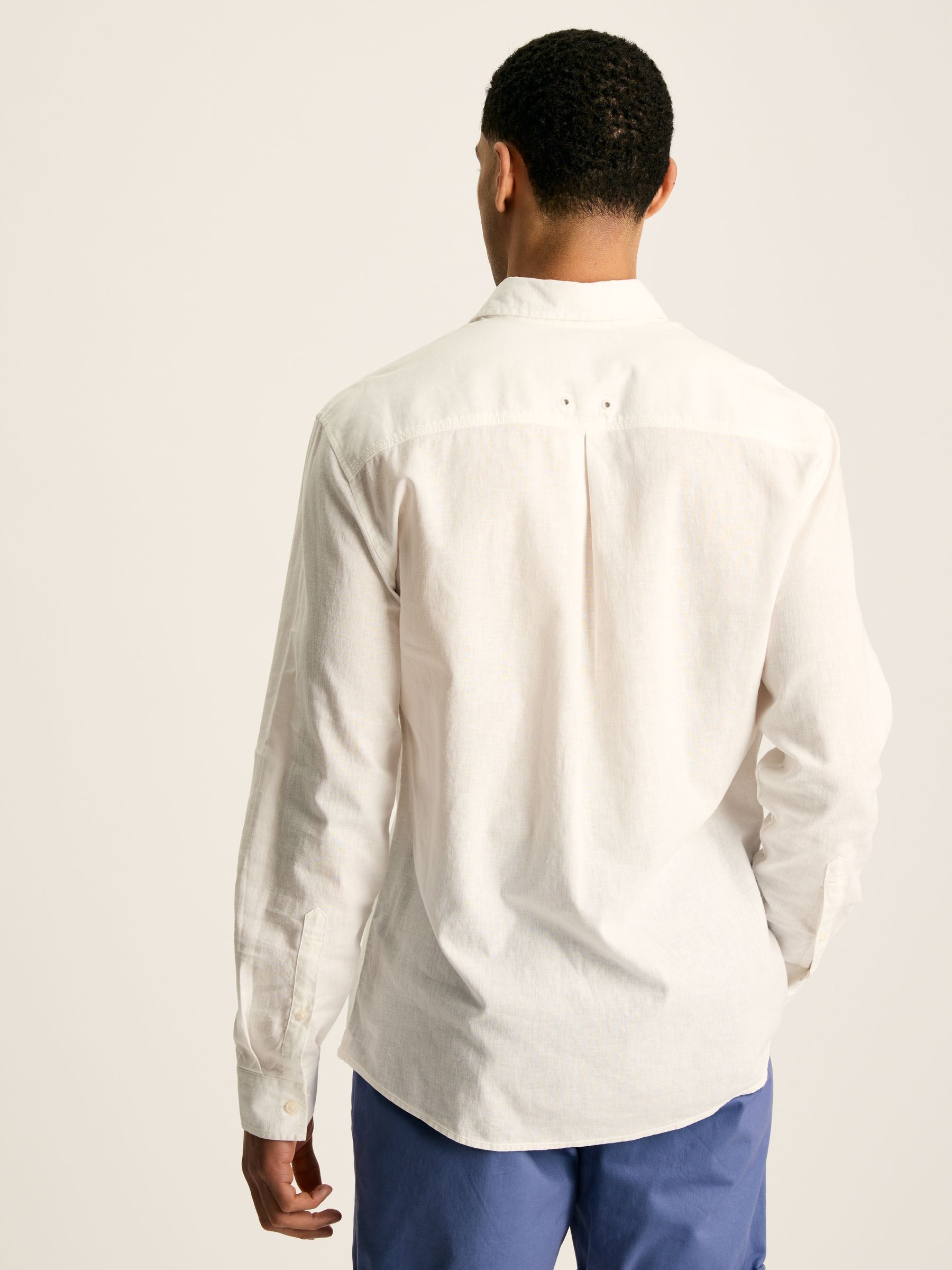 Linen Blend White Plain Long Sleeve Shirt - Image 2 of 4