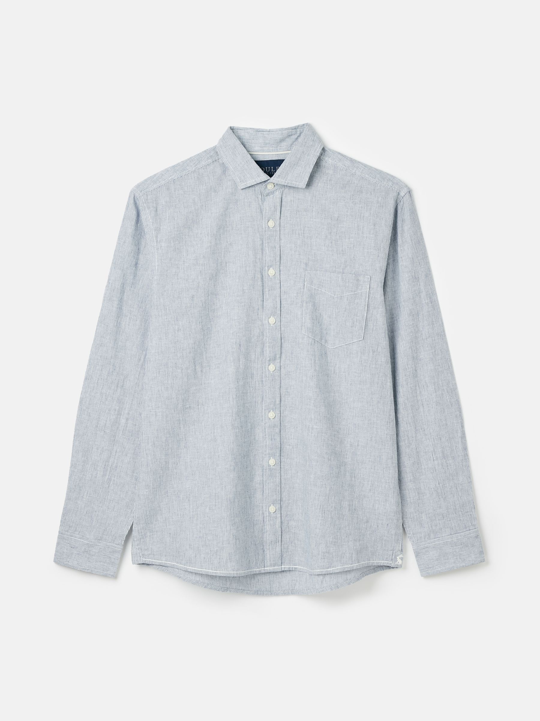 Linen Blend Blue Stripe Plain Long Sleeve Shirt - Image 6 of 7