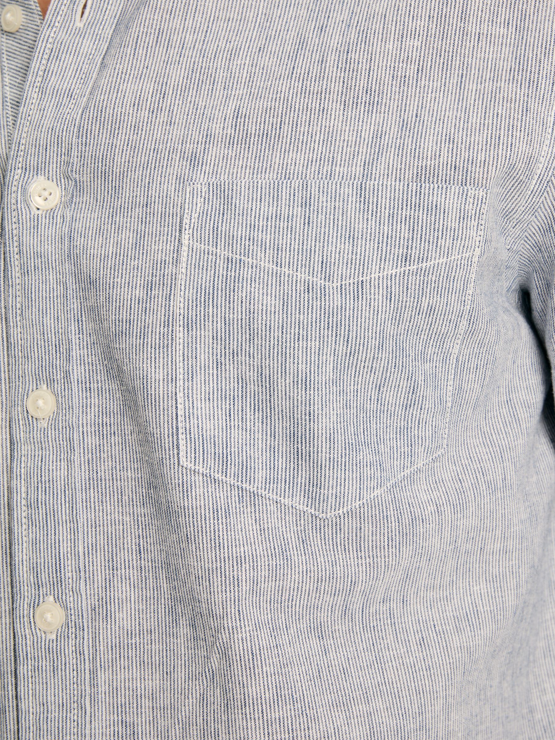 Linen Blend Blue Stripe Plain Long Sleeve Shirt - Image 7 of 7 Linen Blend Blue Stripe Plain Long Sleeve Shirt - Image 7 of 7