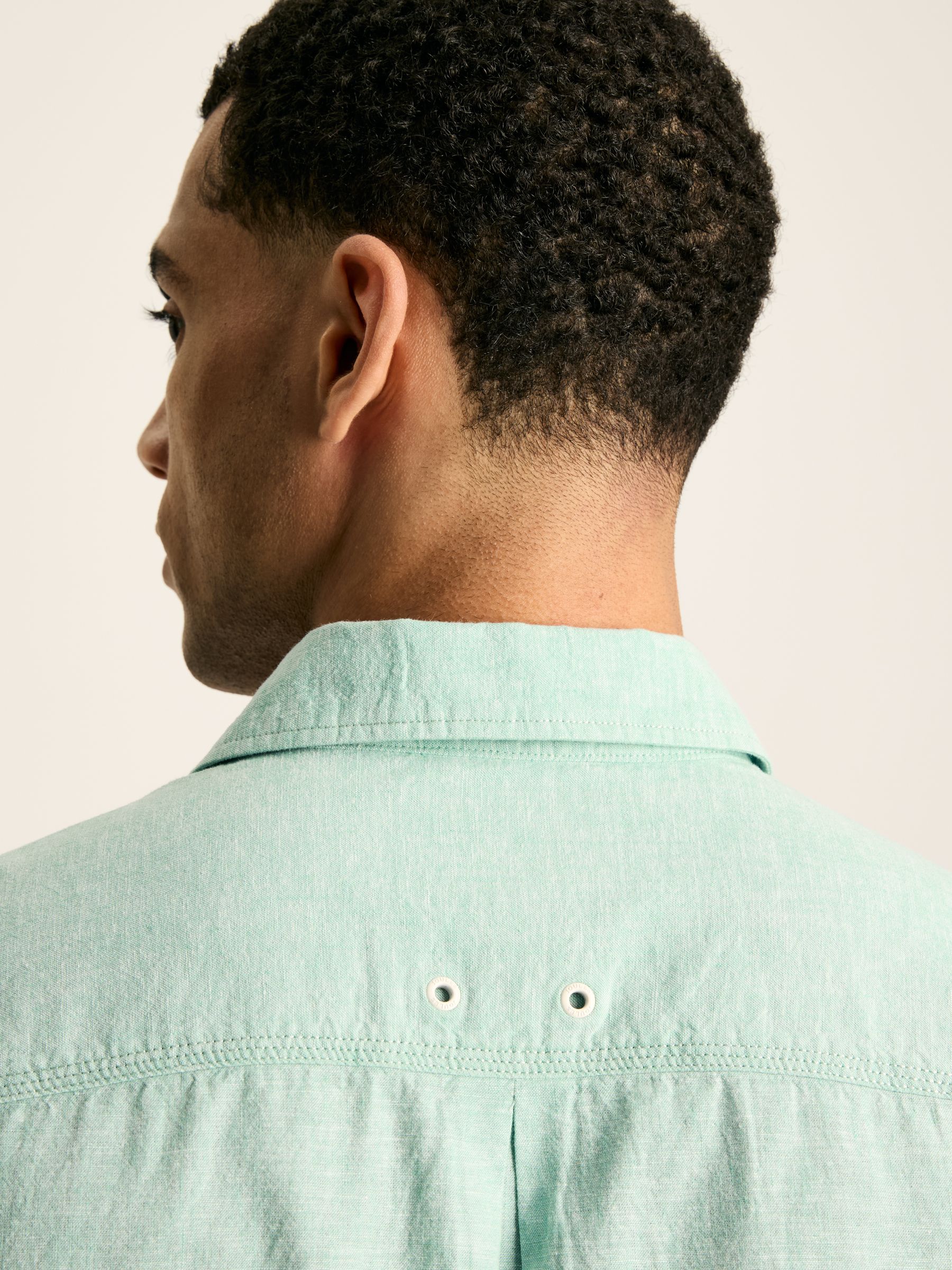 Linen Blend Green Plain Short Sleeve Shirt - Image 2 of 6