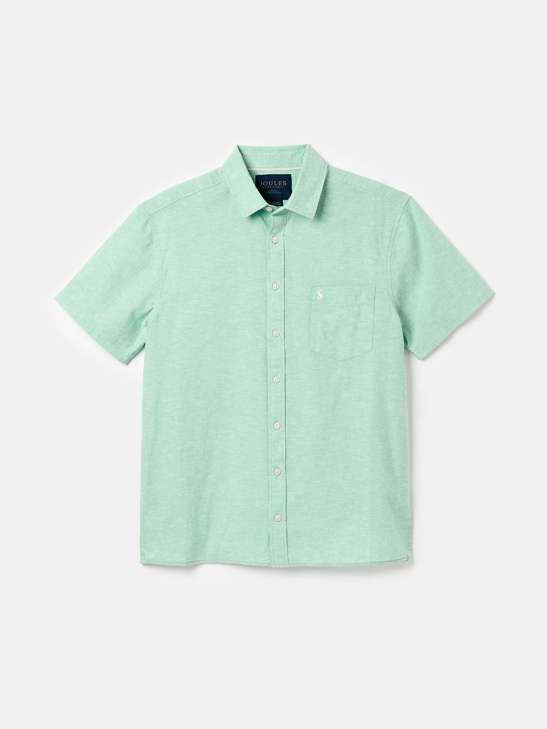 Linen Blend Green Plain Short Sleeve Shirt - Image 6 of 6