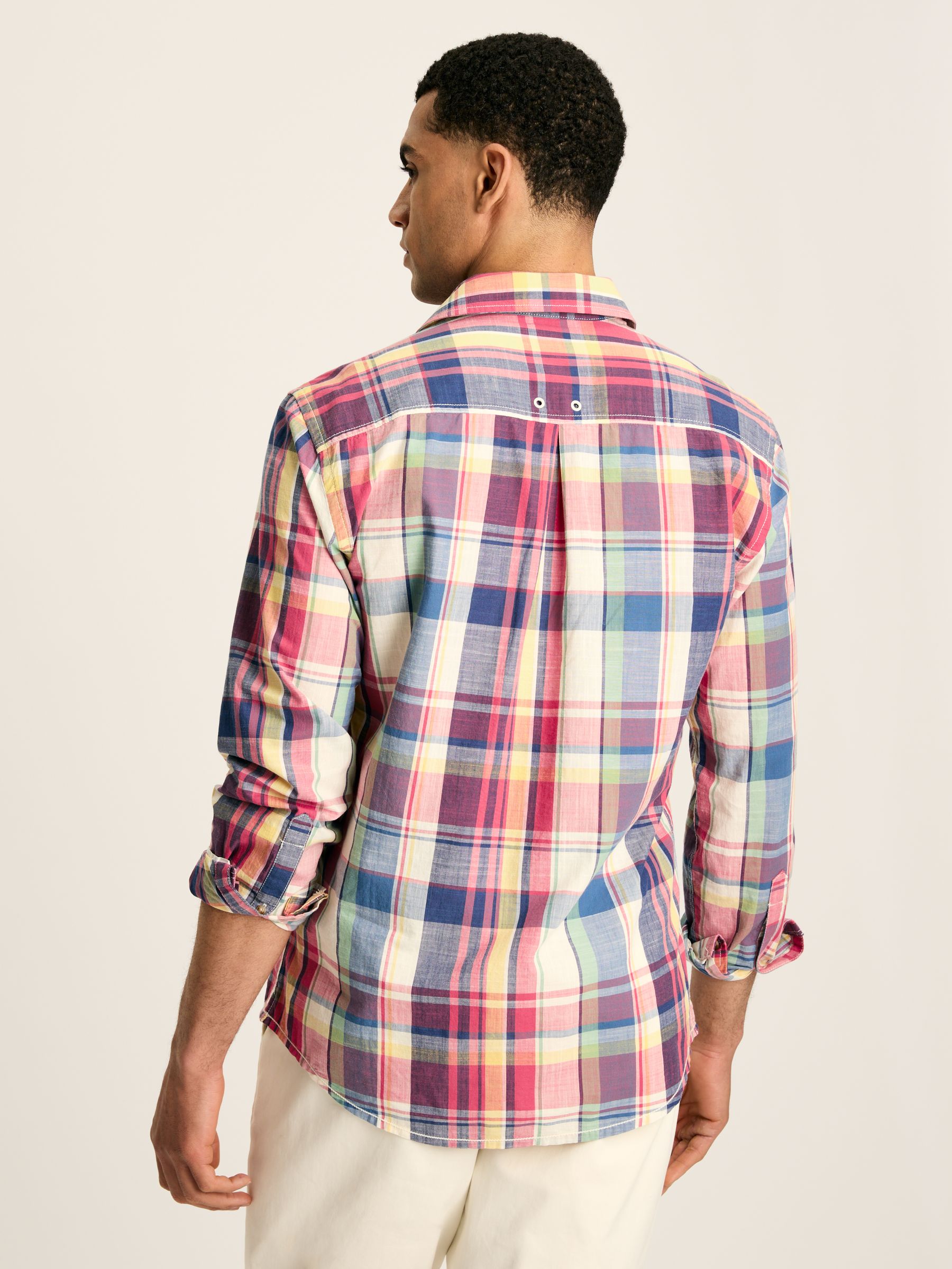Madras Blue/Pink Long Sleeve Cotton Check Shirt - Image 3 of 8