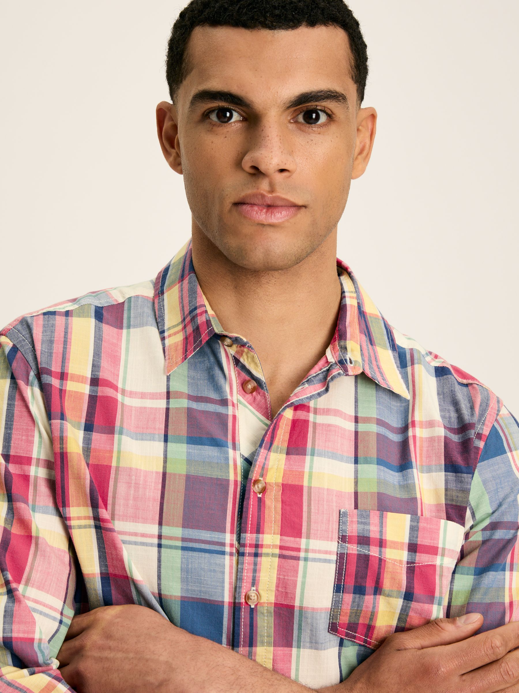 Madras Blue/Pink Long Sleeve Cotton Check Shirt - Image 4 of 8