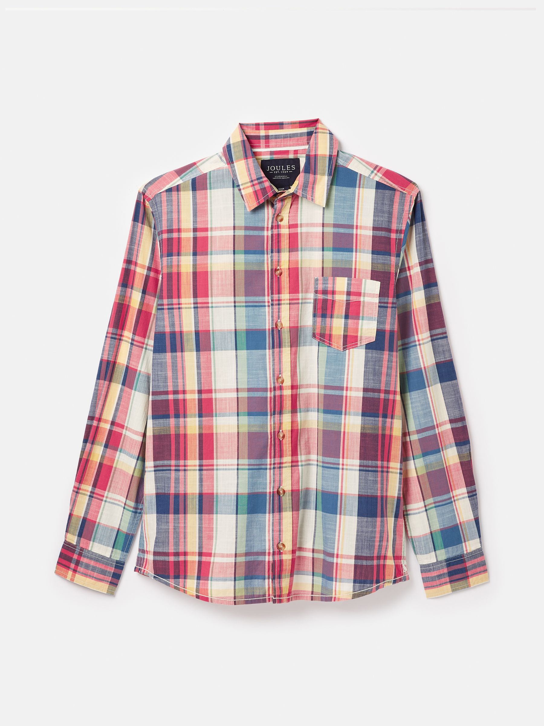 Madras Blue/Pink Long Sleeve Cotton Check Shirt - Image 7 of 8
