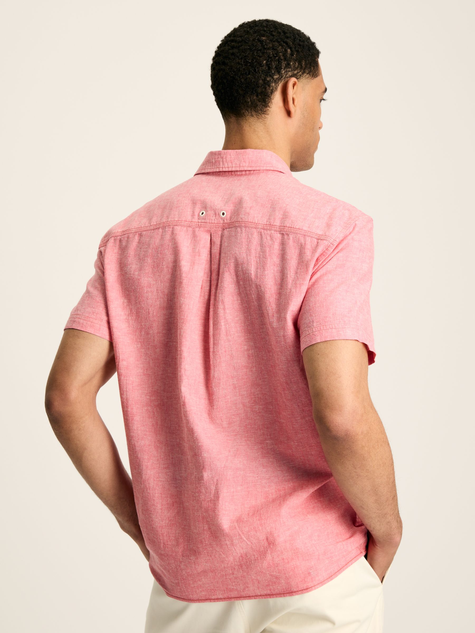 Linen Blend Pink Plain Short Sleeve Shirt - Image 3 of 7