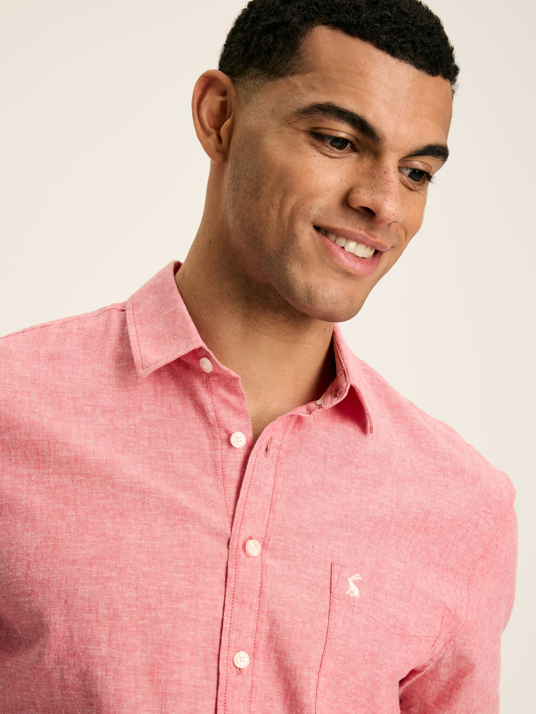Linen Blend Pink Plain Short Sleeve Shirt - Image 4 of 7