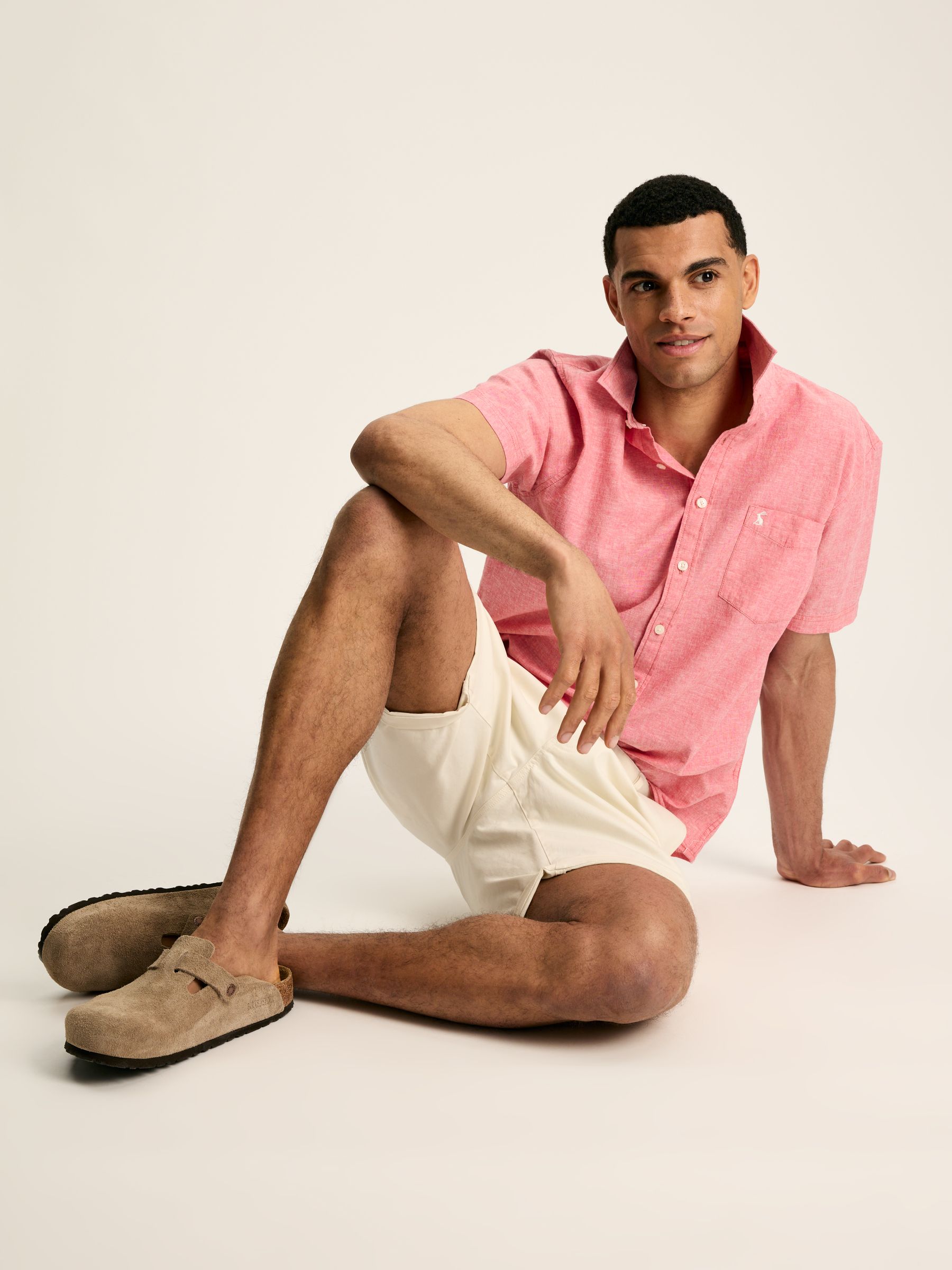 Linen Blend Pink Plain Short Sleeve Shirt - Image 5 of 7