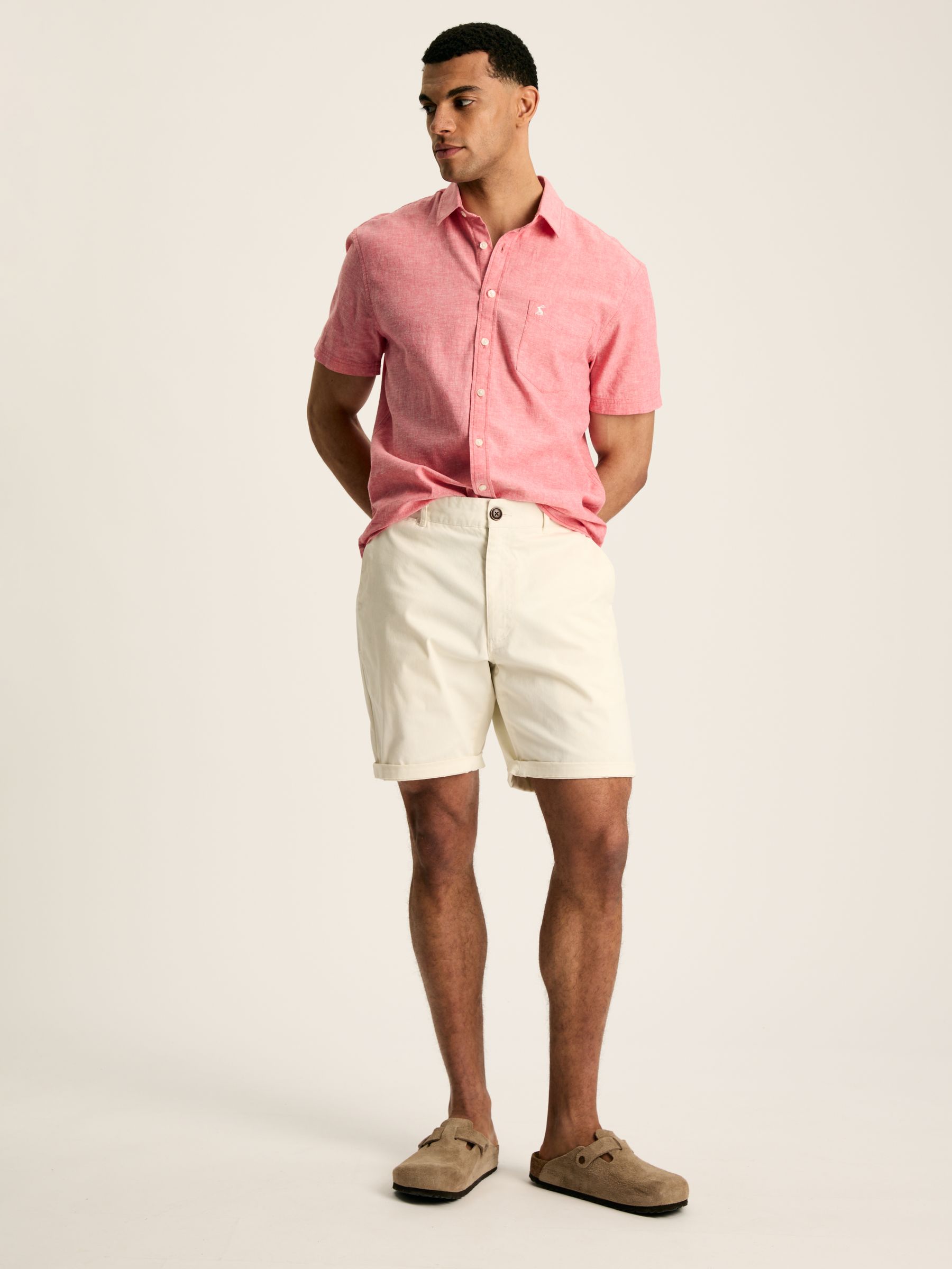 Linen Blend Pink Plain Short Sleeve Shirt - Image 6 of 7