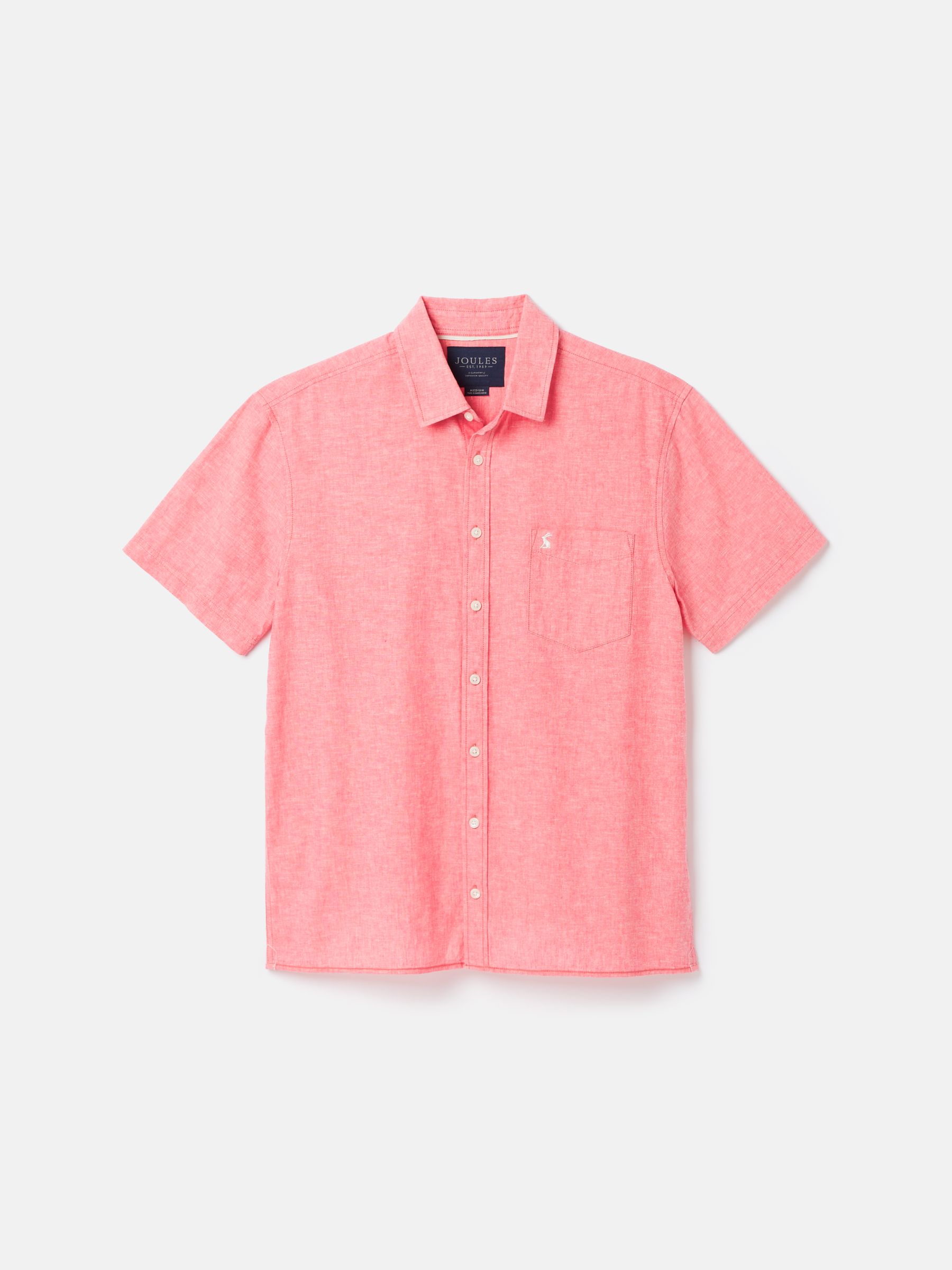 Linen Blend Pink Plain Short Sleeve Shirt - Image 7 of 7