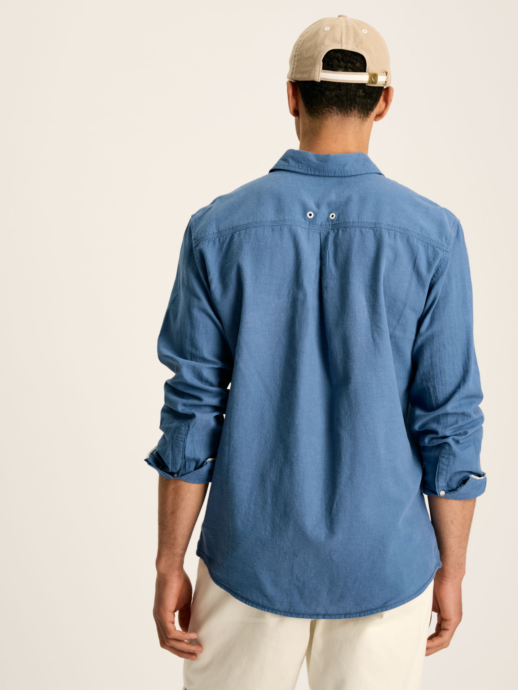 Linen Blend Blue Plain Long Sleeve Shirt - Image 3 of 7