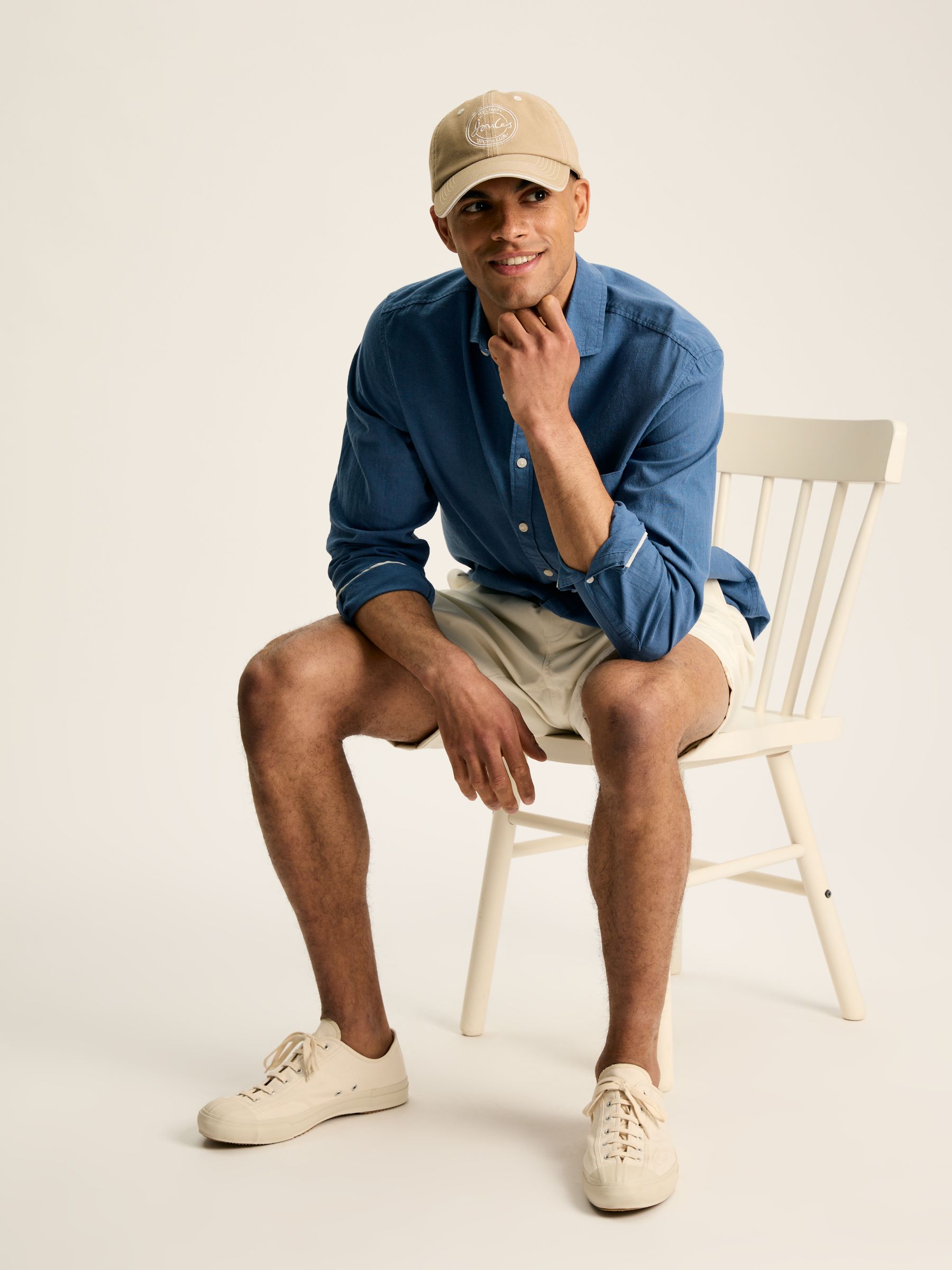 Linen Blend Blue Plain Long Sleeve Shirt - Image 5 of 7