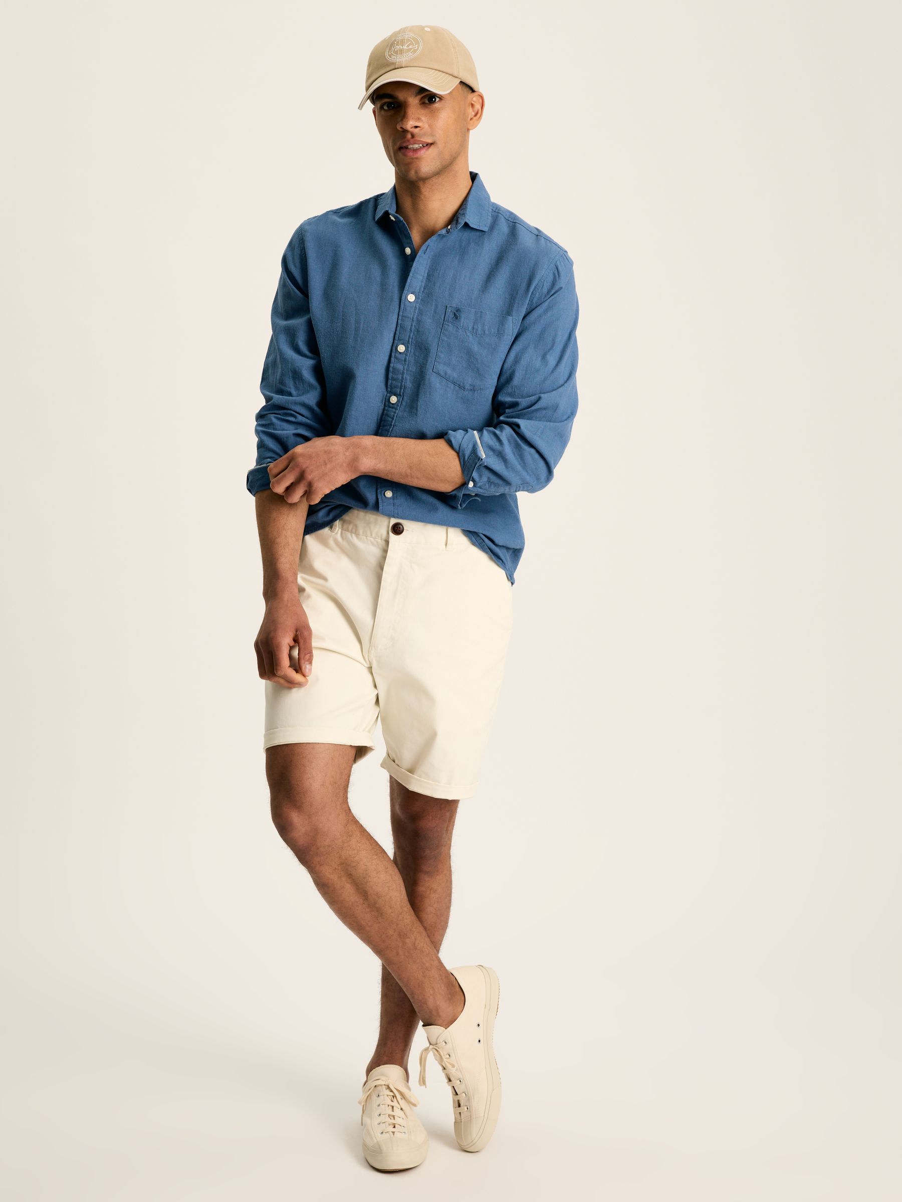 Linen Blend Blue Plain Long Sleeve Shirt - Image 6 of 7