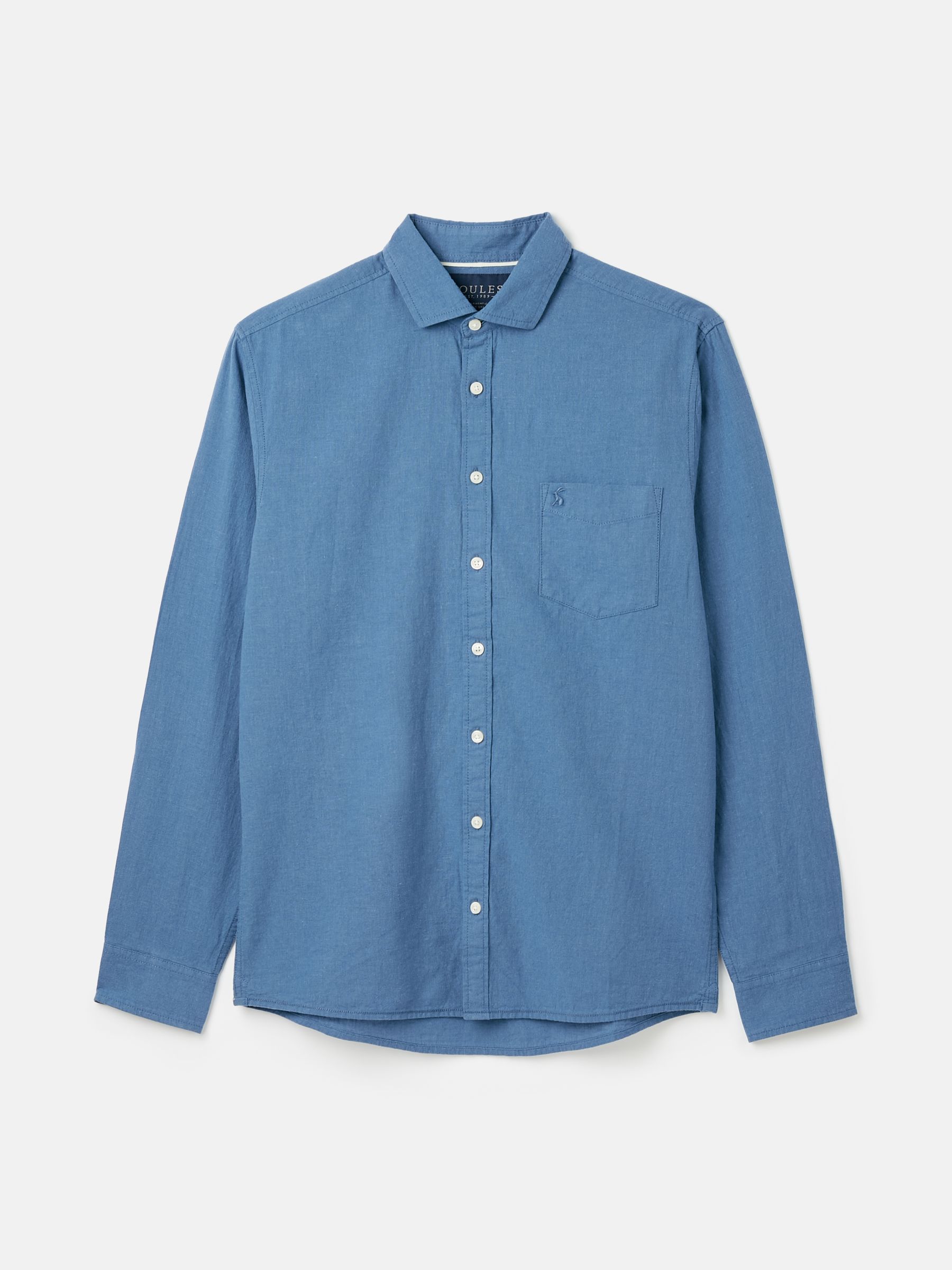 Linen Blend Blue Plain Long Sleeve Shirt - Image 7 of 7