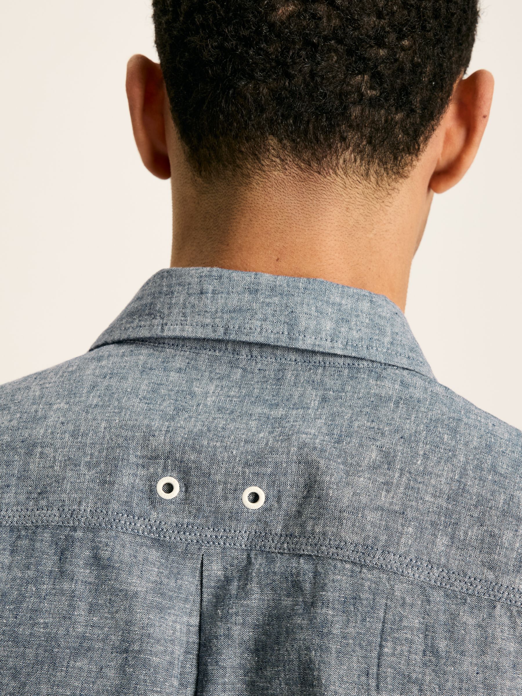 Linen Blend Blue Plain Short Sleeve Shirt - Image 2 of 7