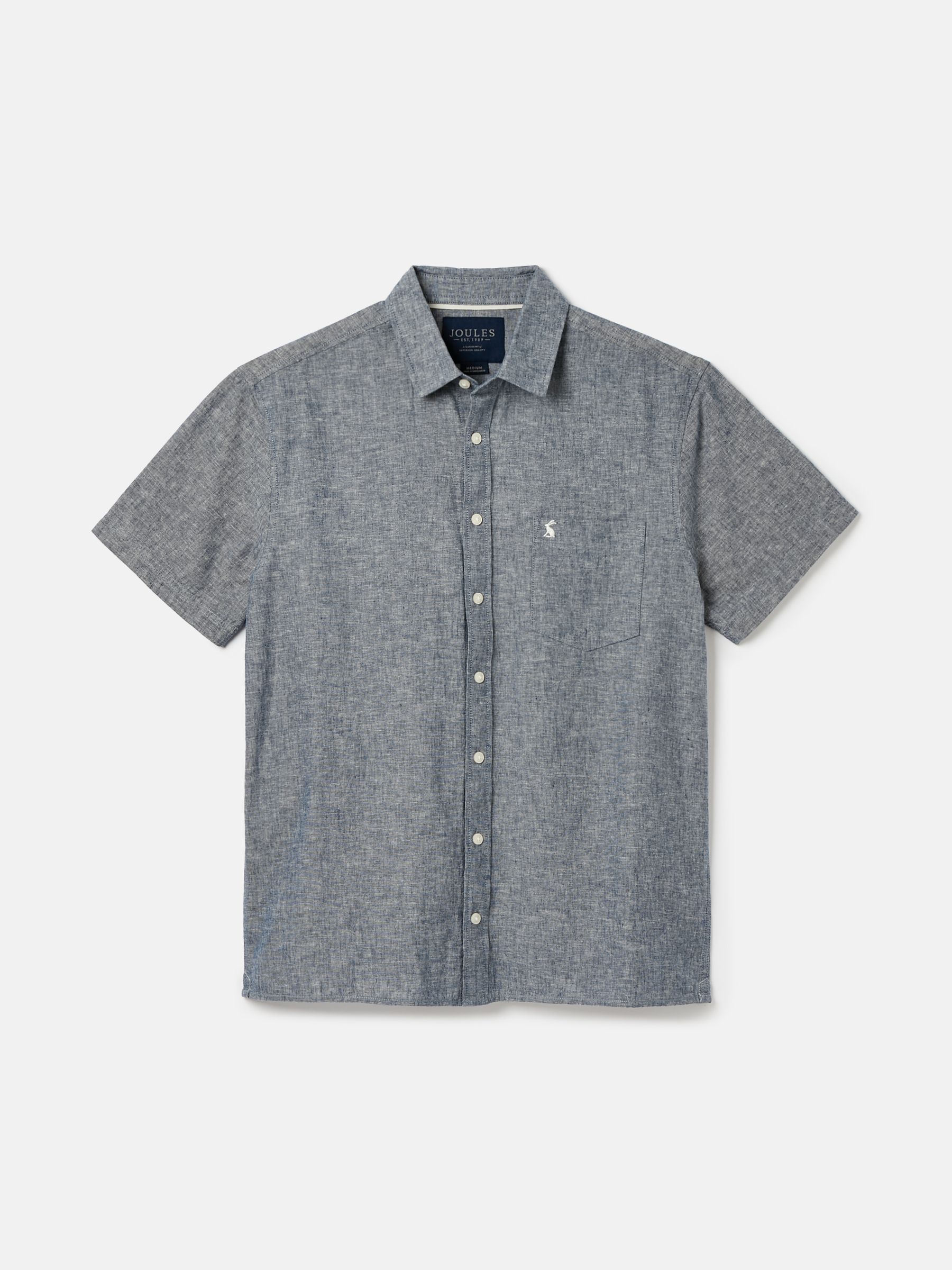 Linen Blend Blue Plain Short Sleeve Shirt - Image 7 of 7