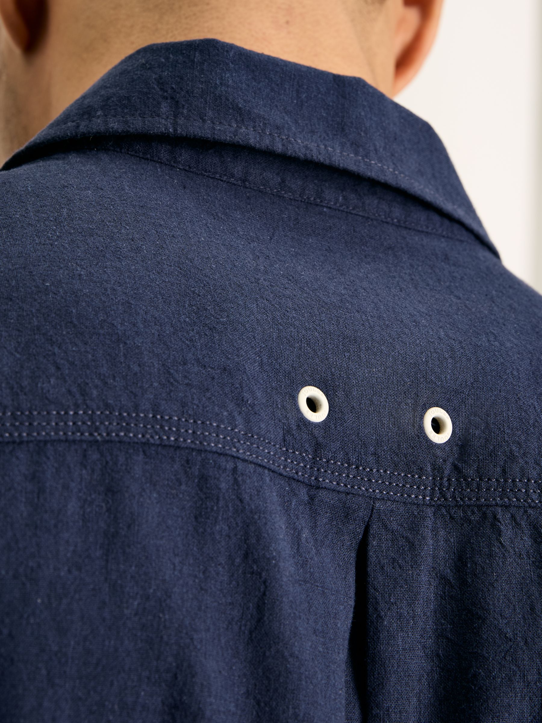 Linen Blend Navy Blue Plain Short Sleeve Shirt - Image 2 of 6