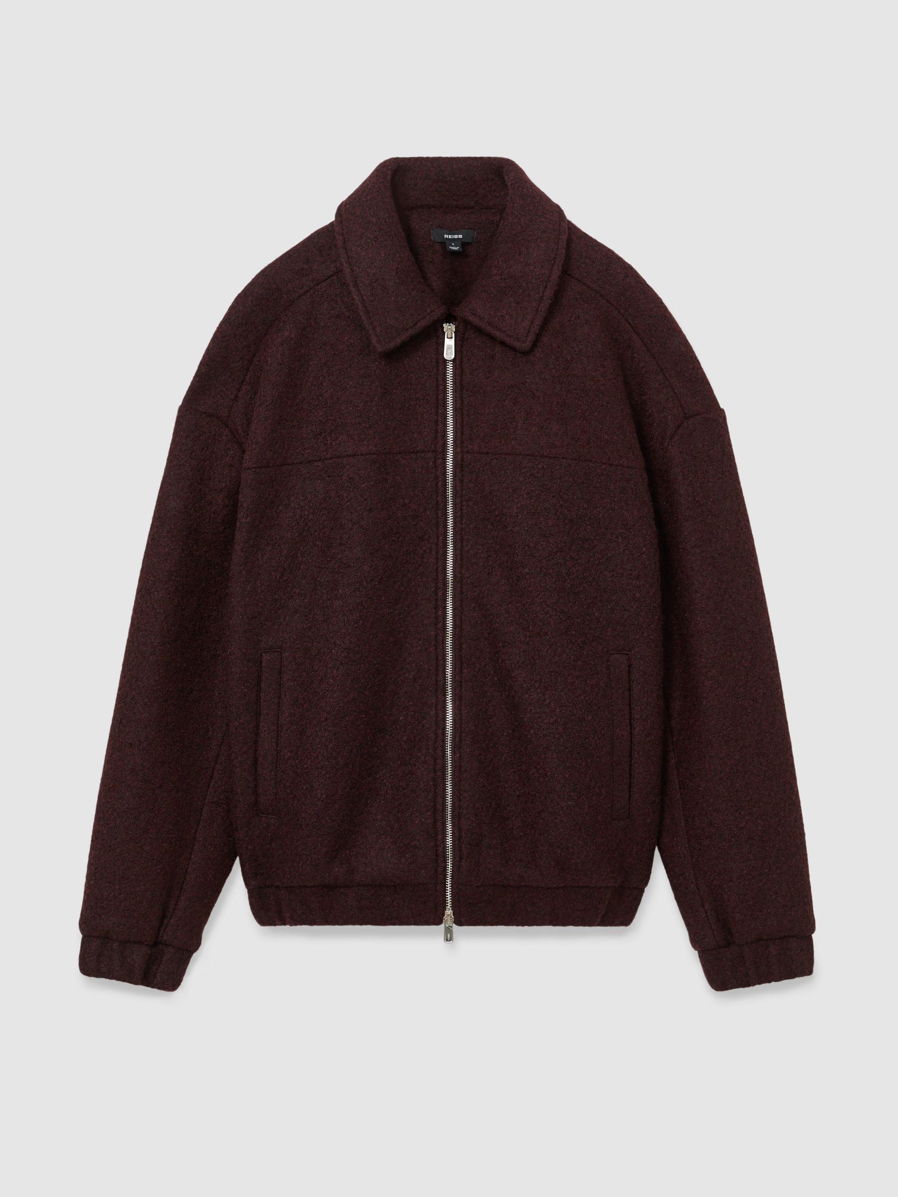 Textured Zip-Through Jacket with Wool in Bordeaux Multi - Image 2 of 8 Textured Zip-Through Jacket with Wool in Bordeaux Multi - Image 2 of 8