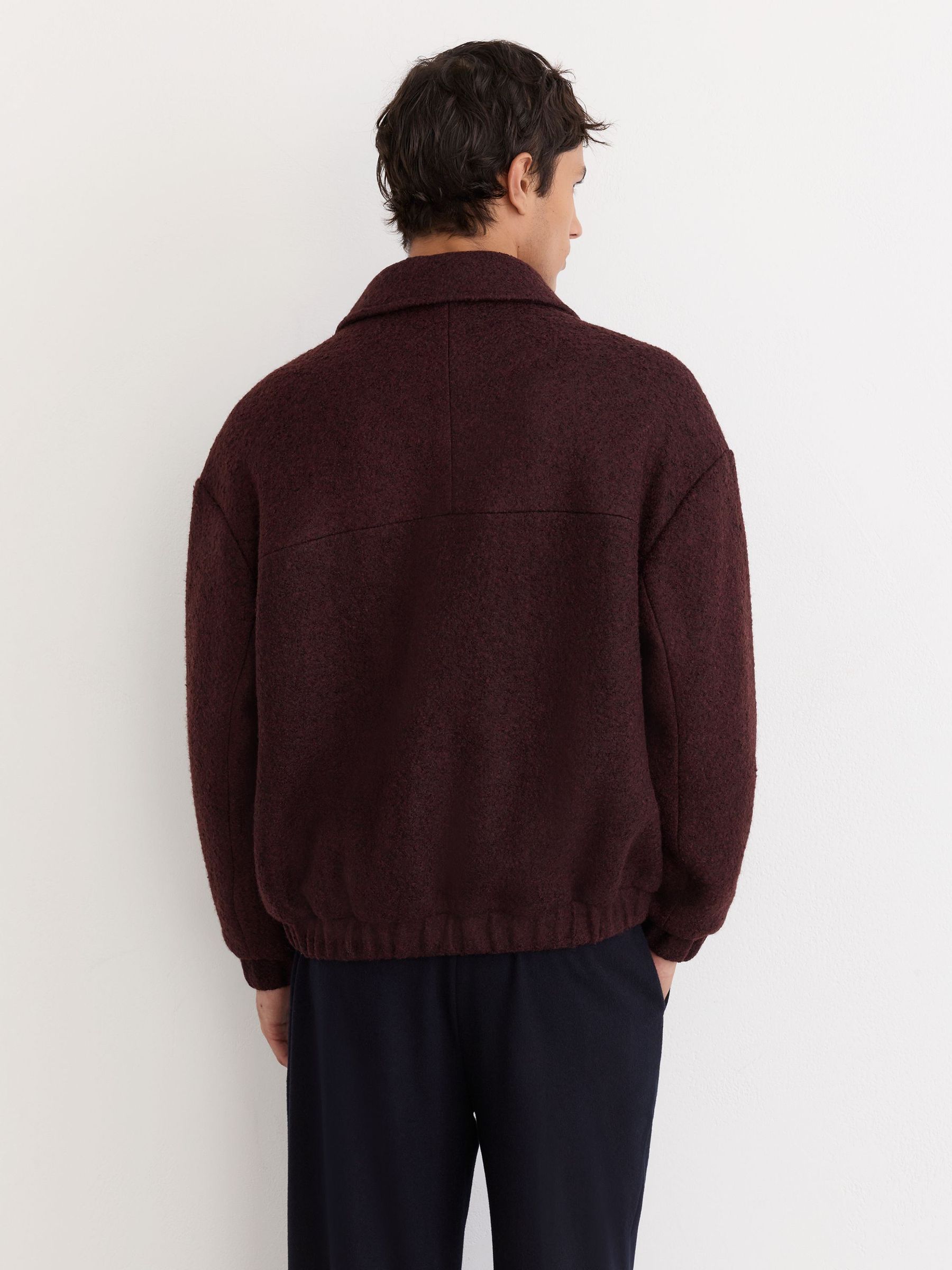 Textured Zip-Through Jacket with Wool in Bordeaux Multi - Image 5 of 8