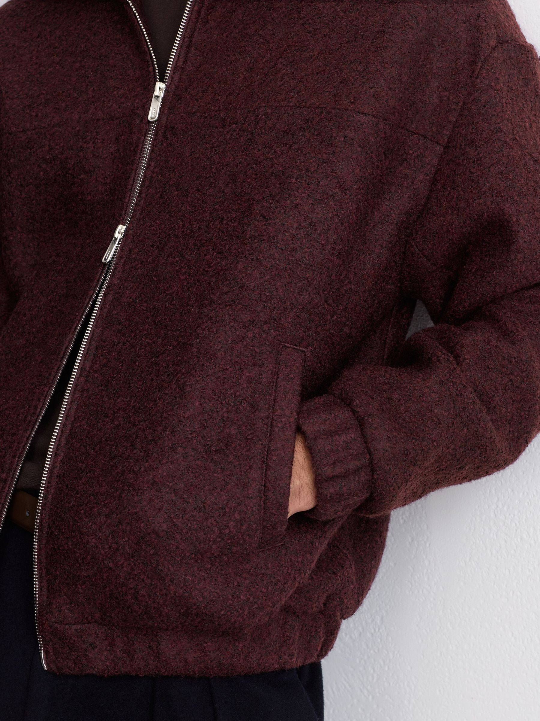 Textured Zip-Through Jacket with Wool in Bordeaux Multi - Image 6 of 8