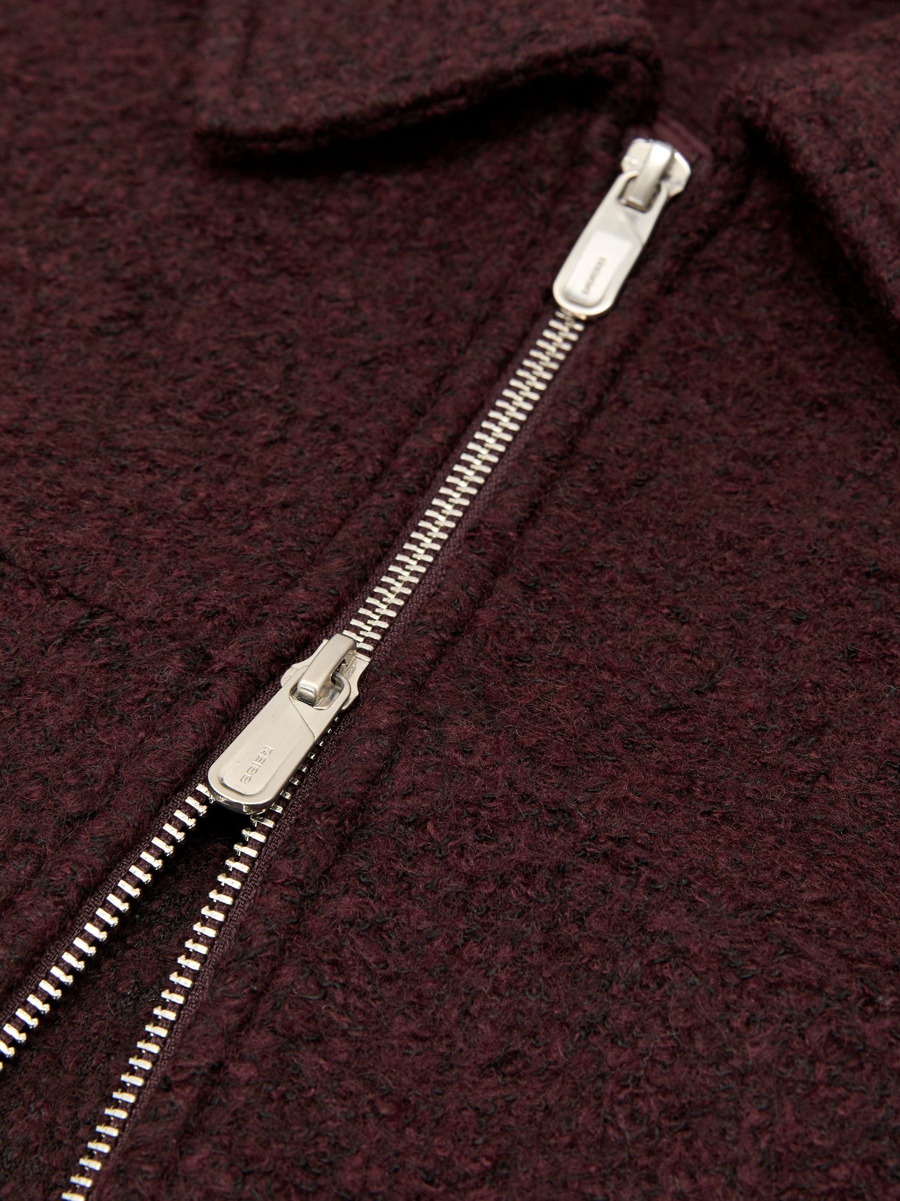 Textured Zip-Through Jacket with Wool in Bordeaux Multi - Image 8 of 8