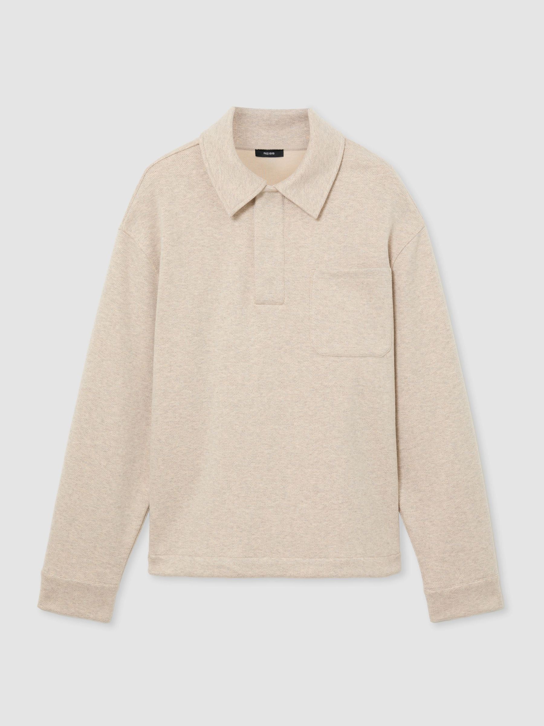 Sildebensmønster med trykknapper i havregrynsmeleret polosweatshirt - Billede 2 af 8