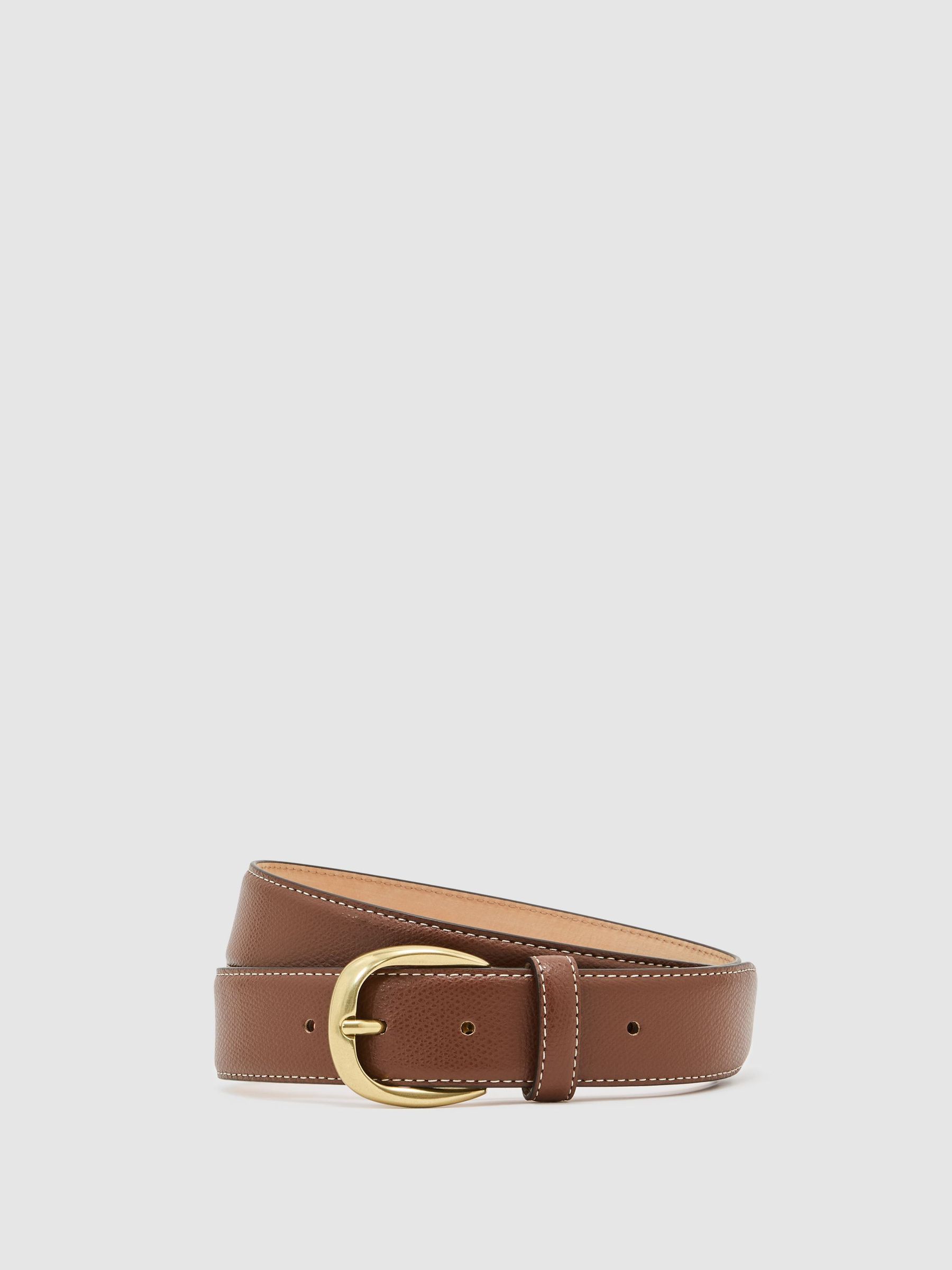 Pebbled-Leather Curved-Buckle Belt in Tan - Image 2 of 5 Pebbled-Leather Curved-Buckle Belt in Tan - Image 2 of 5