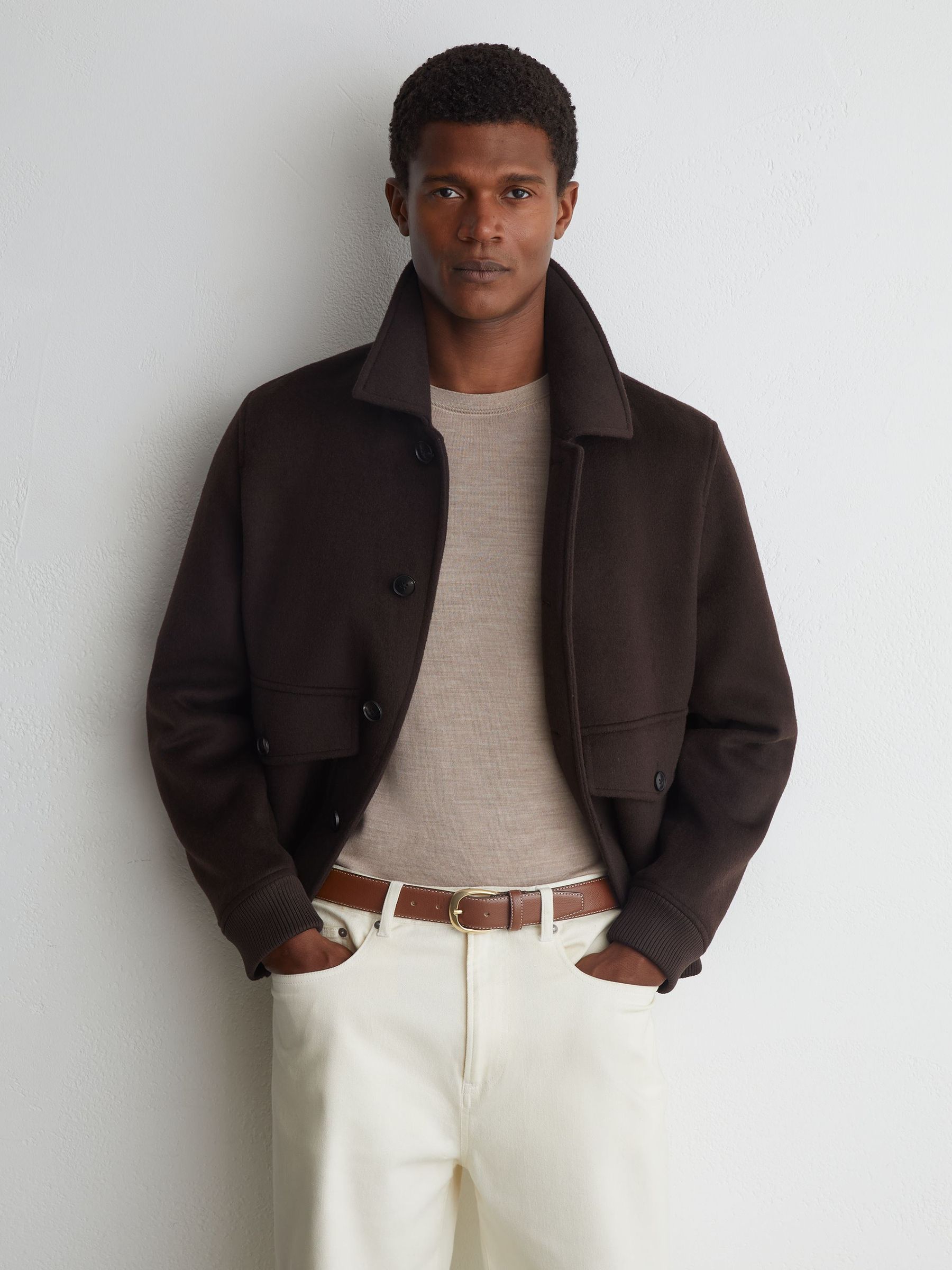 Pebbled-Leather Curved-Buckle Belt in Tan - Image 4 of 5
