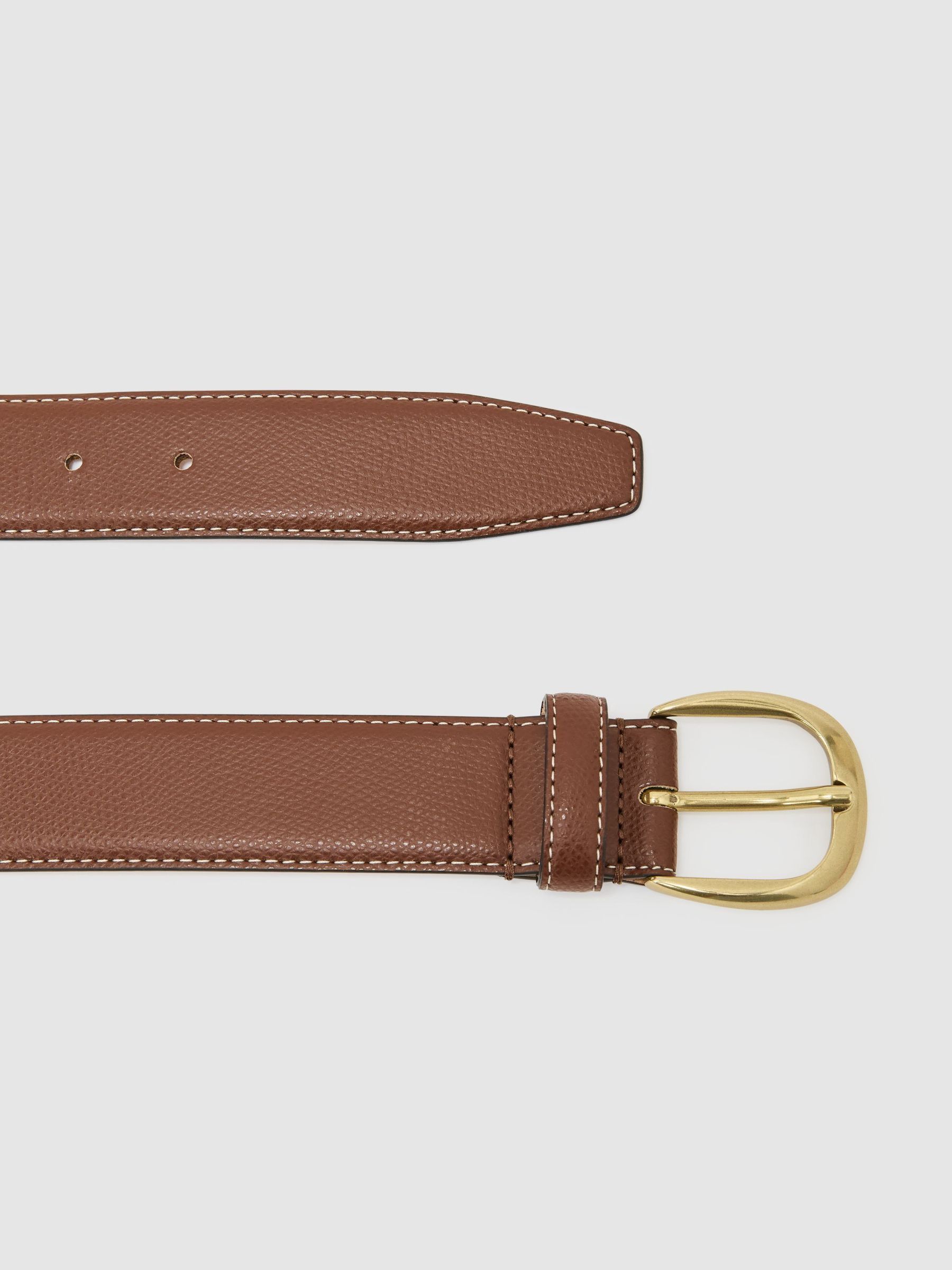 Pebbled-Leather Curved-Buckle Belt in Tan - Image 5 of 5