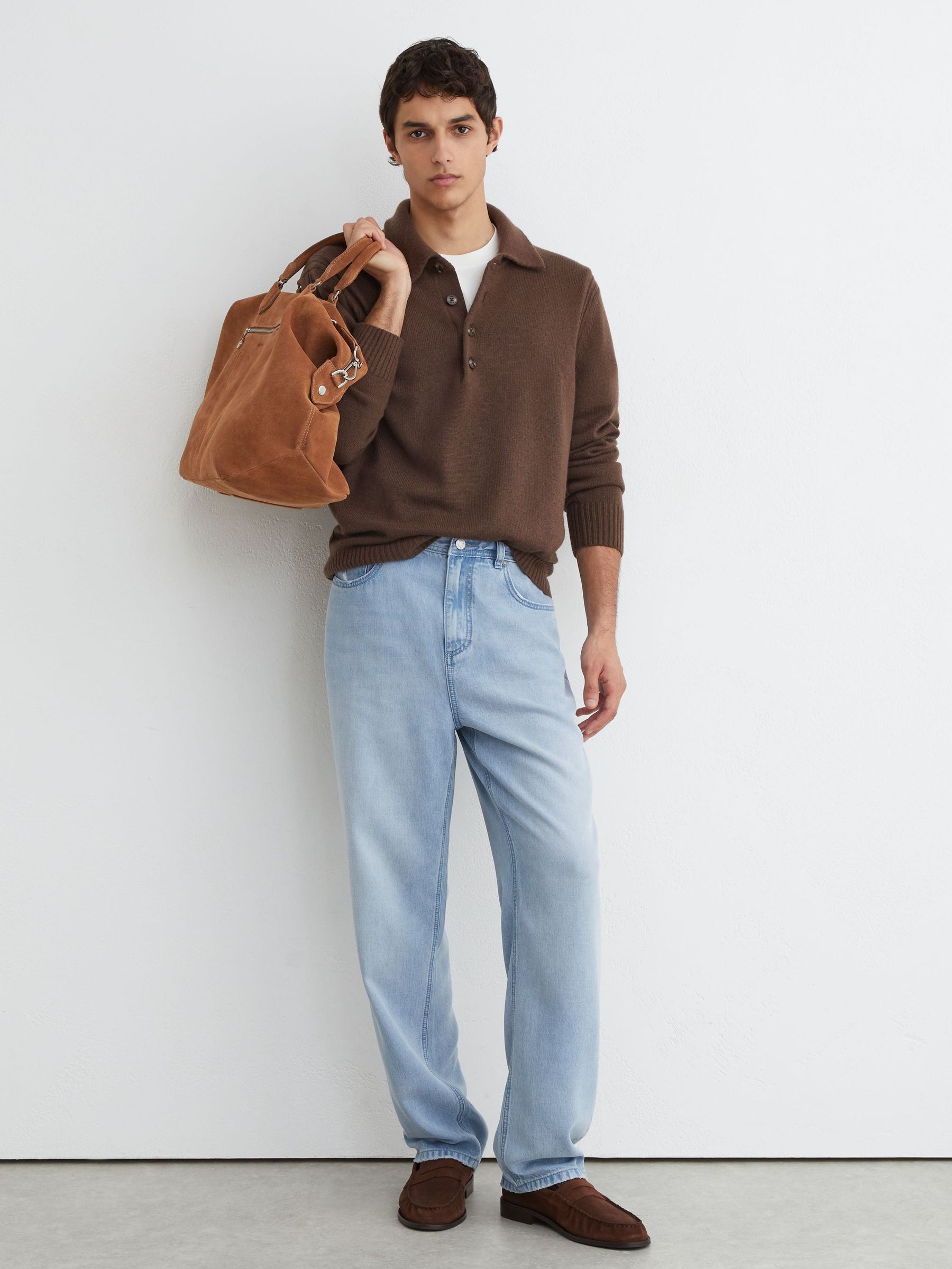 Straight-Fit Distressed Jeans in Light Wash Blue - Image 1 of 7