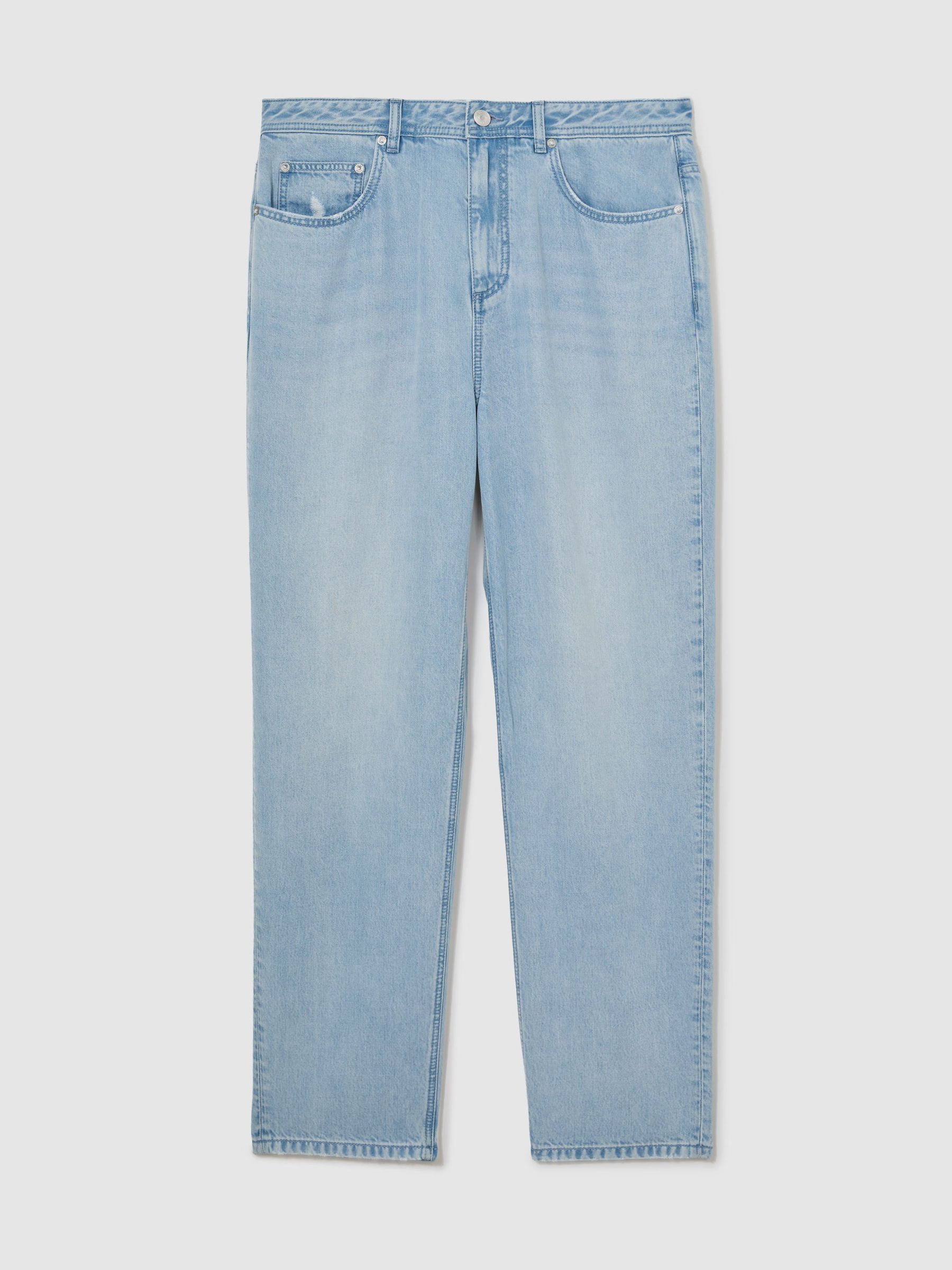 Straight-Fit Distressed Jeans in Light Wash Blue - Image 2 of 7 Straight-Fit Distressed Jeans in Light Wash Blue - Image 2 of 7