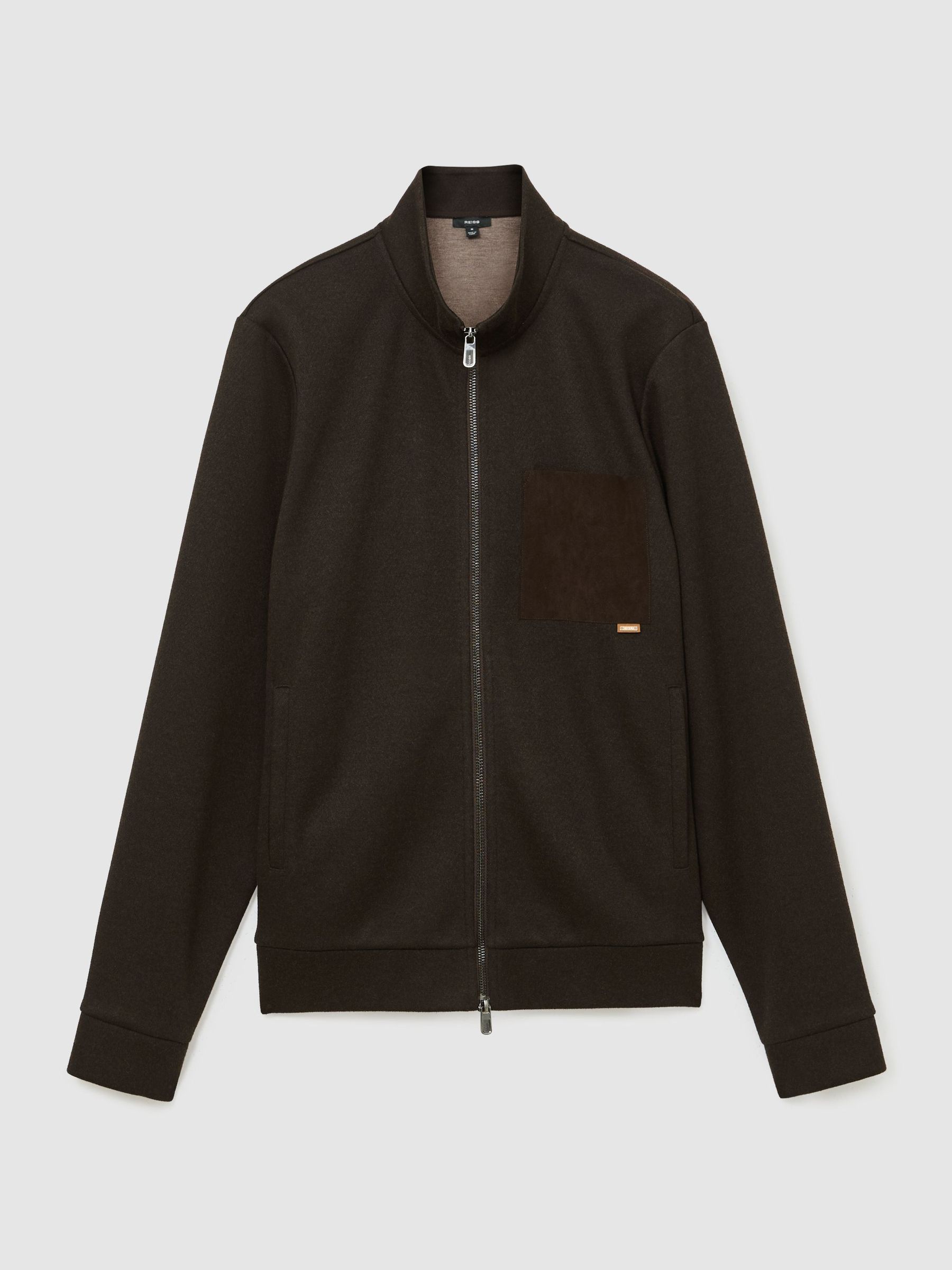 Herringbone Patch-Pocket Zip-Through Jacket in Dark Brown - صورة 2 من 6