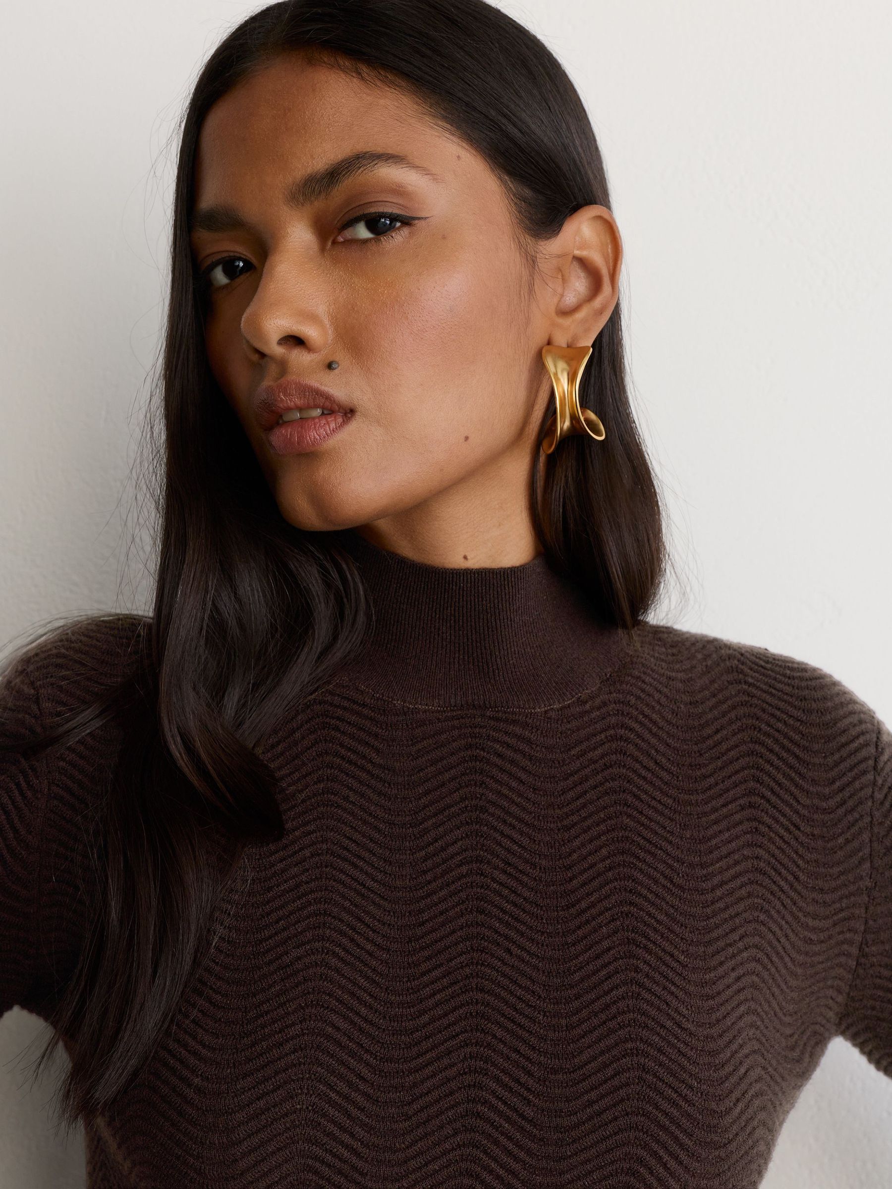 Wool-Blend Textured-Knit Top in Chocolate Brown - Image 5 of 7