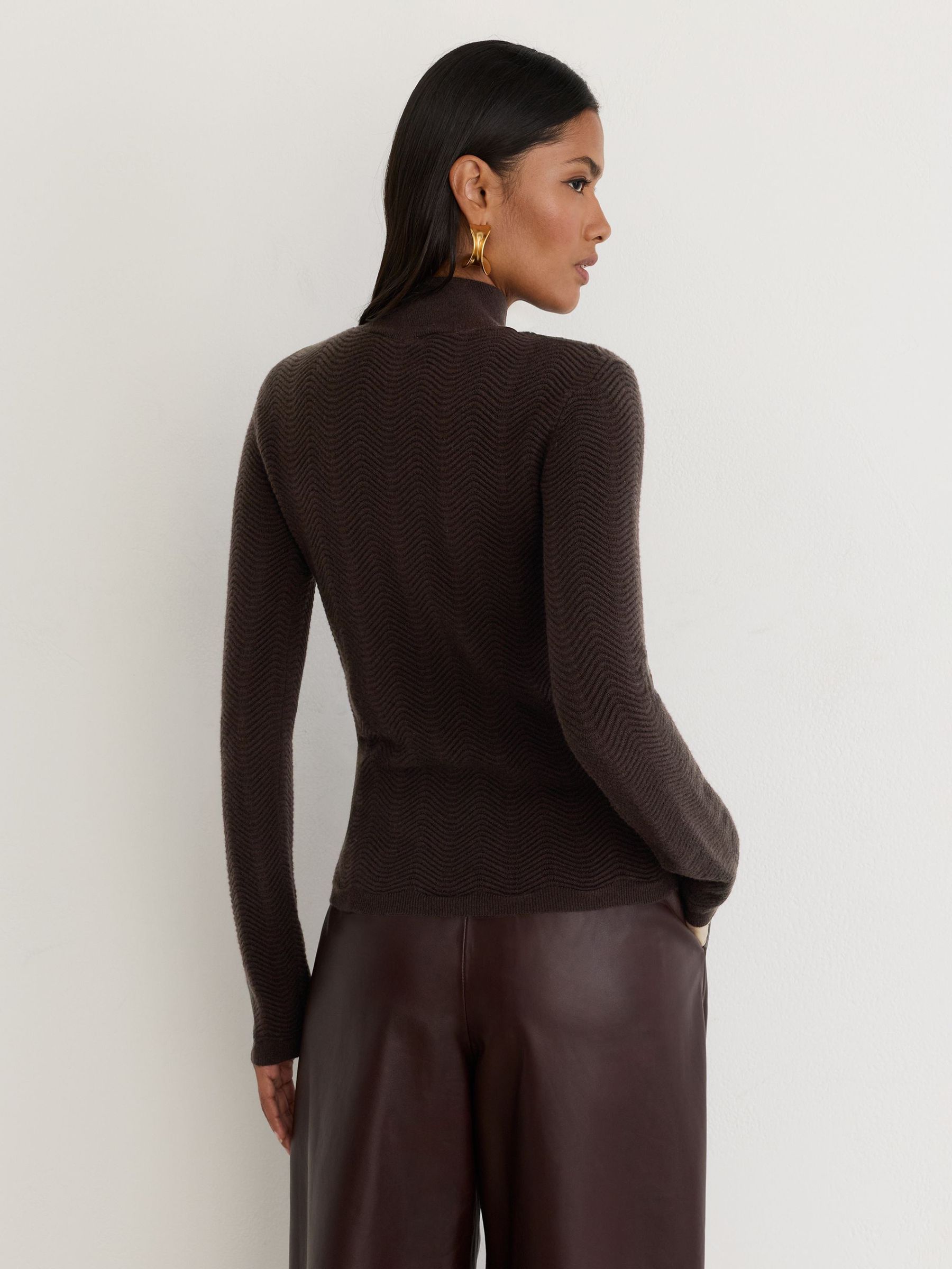 Wool-Blend Textured-Knit Top in Chocolate Brown - Image 6 of 7