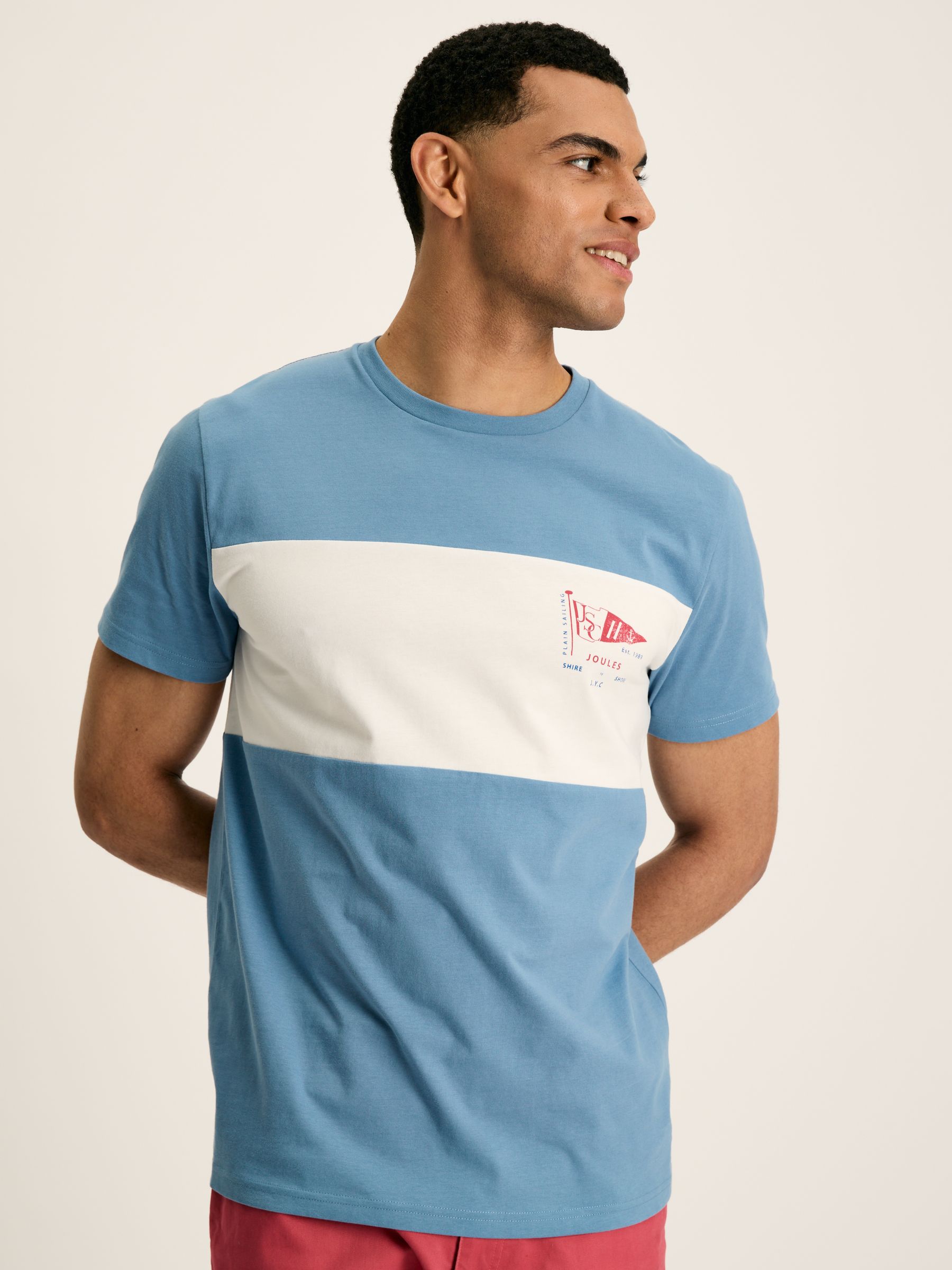 Denton Blue Colourblock Jersey Crew Neck T-Shirt - Image 2 of 7