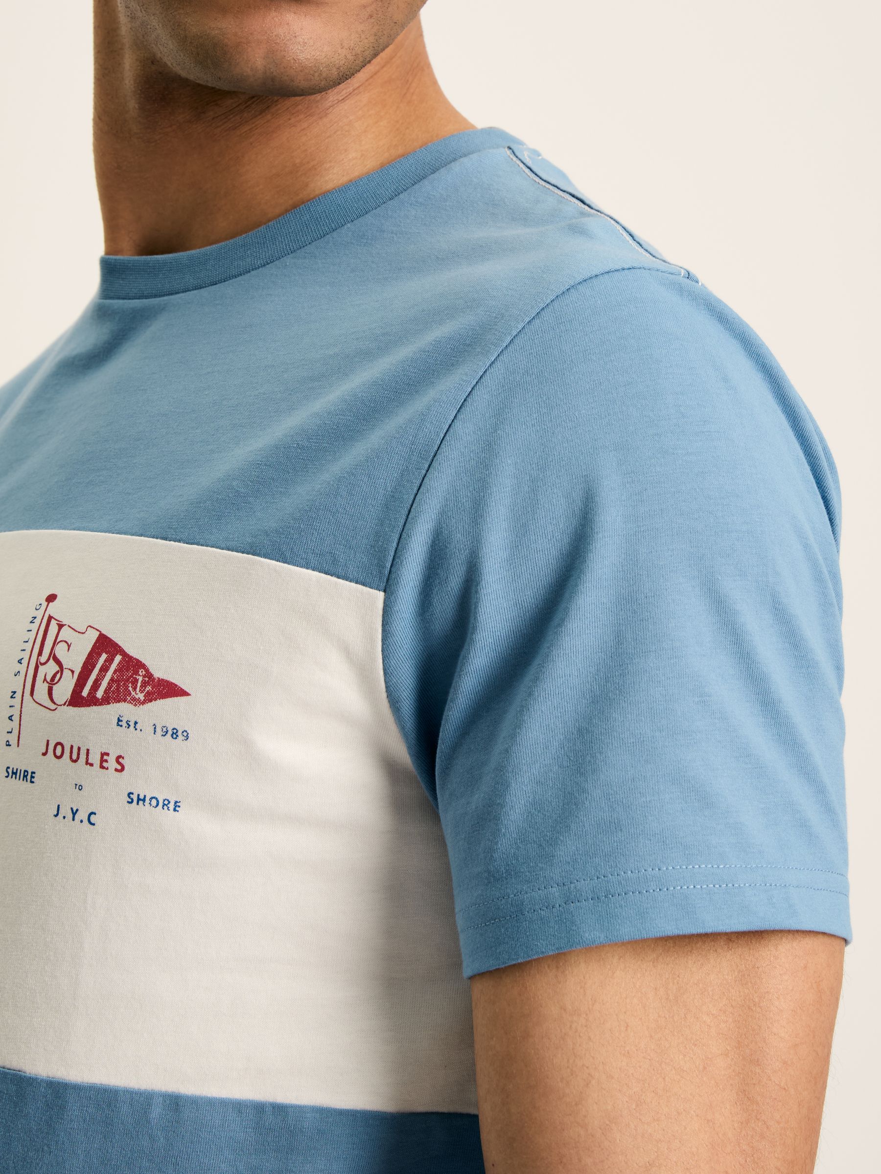 Denton Blue Colourblock Jersey Crew Neck T-Shirt - Image 6 of 7