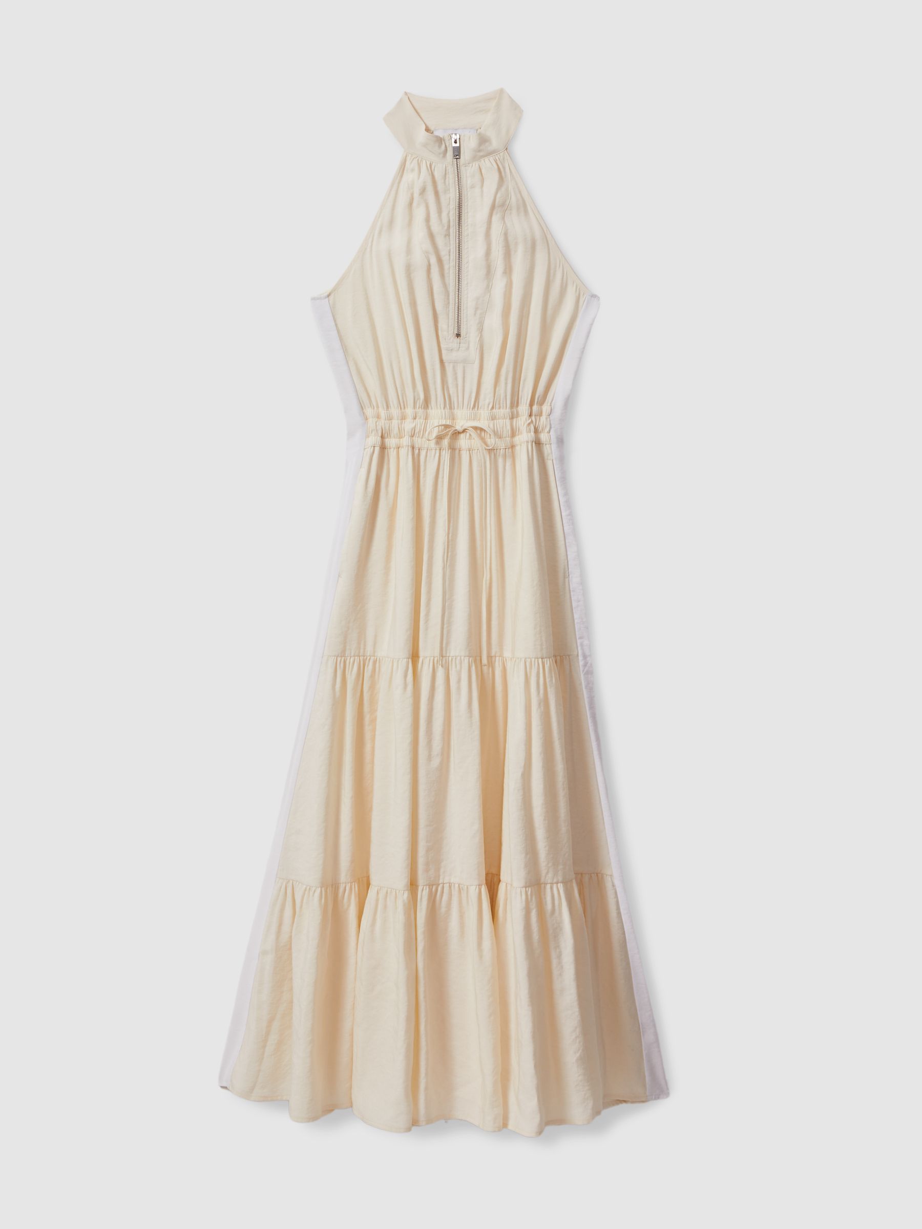 Drawstring Waist Tiered Midi Dress in Neutral - Image 2 of 6