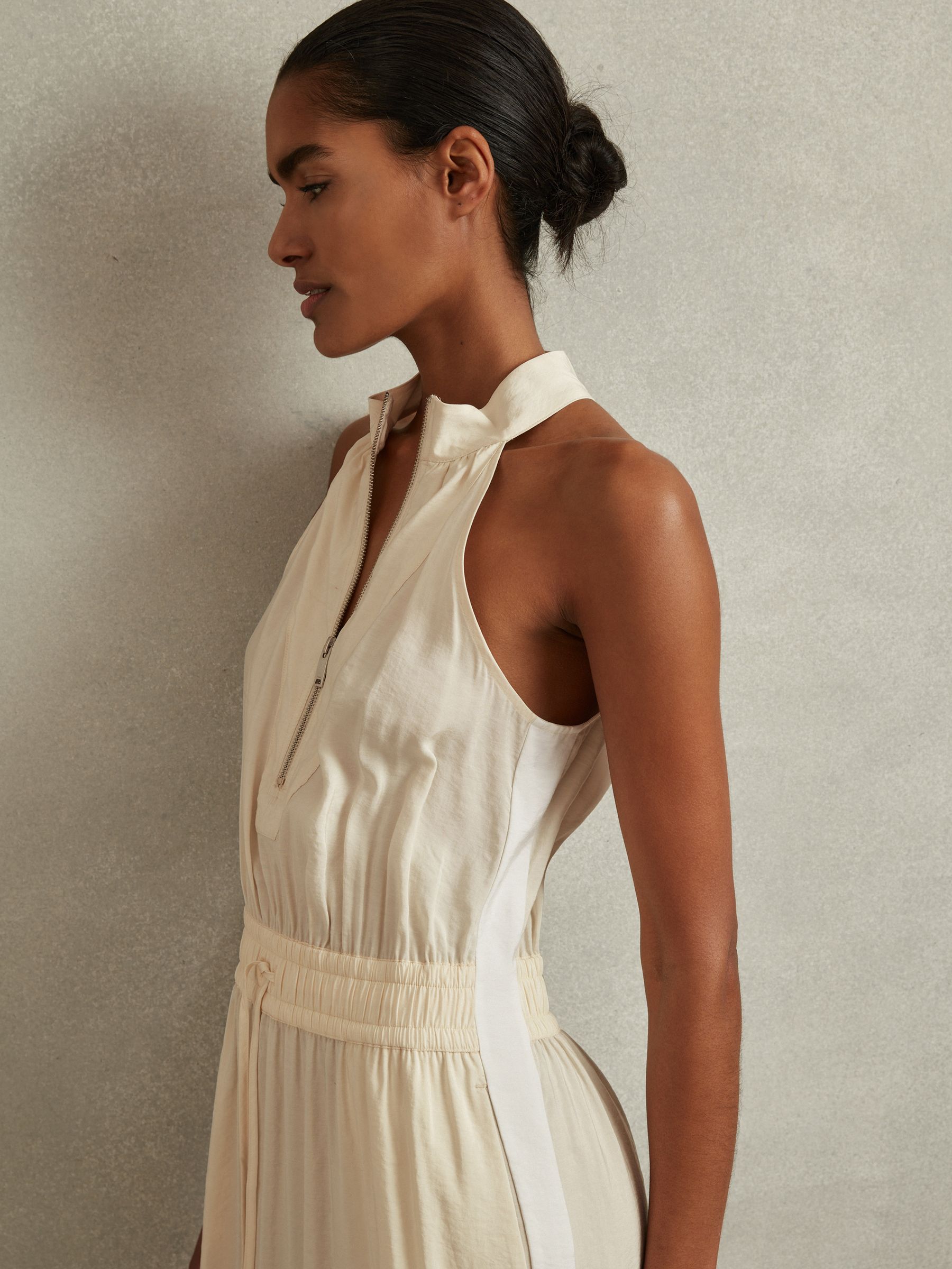 Drawstring Waist Tiered Midi Dress in Neutral - Image 3 of 6
