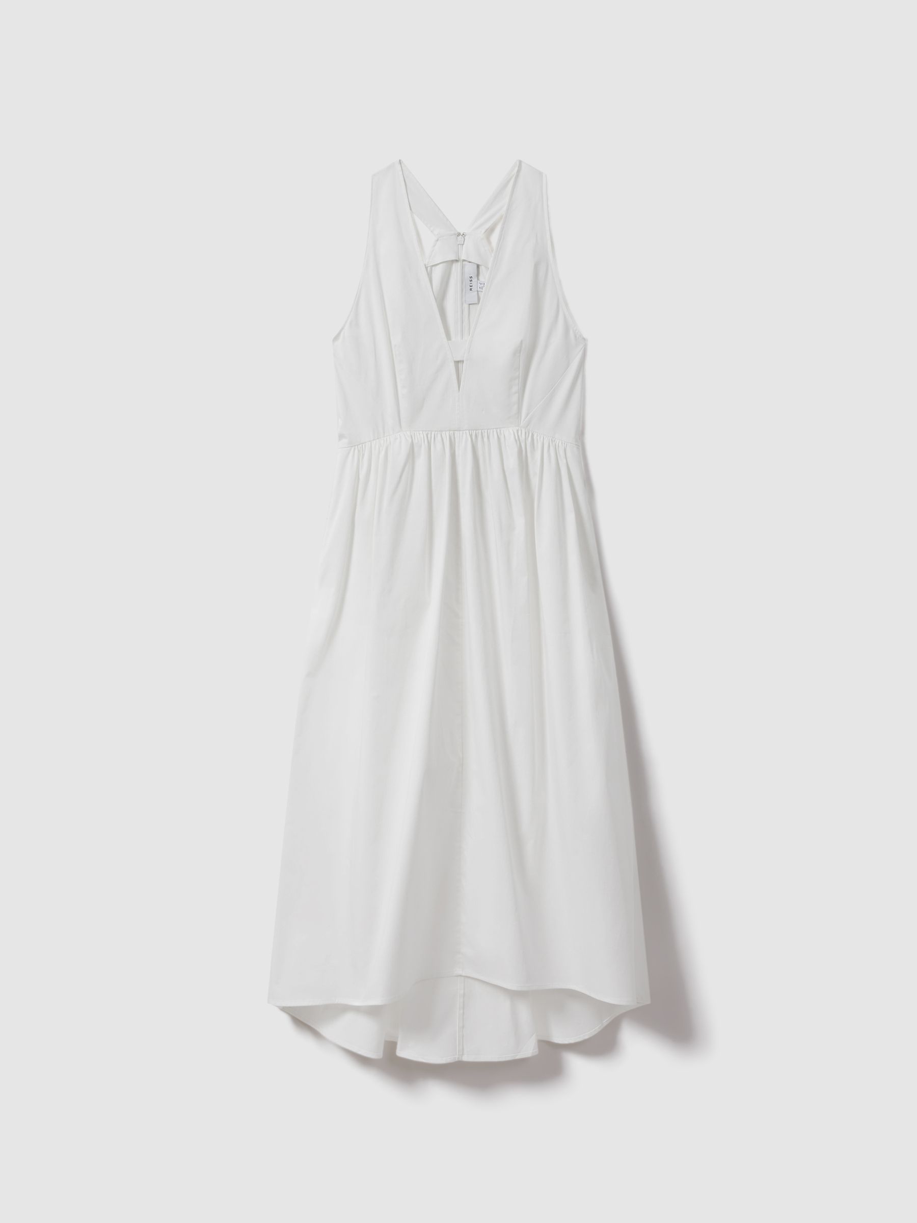 Cotton Blend High-Low Midi Dress in White - Image 2 of 6