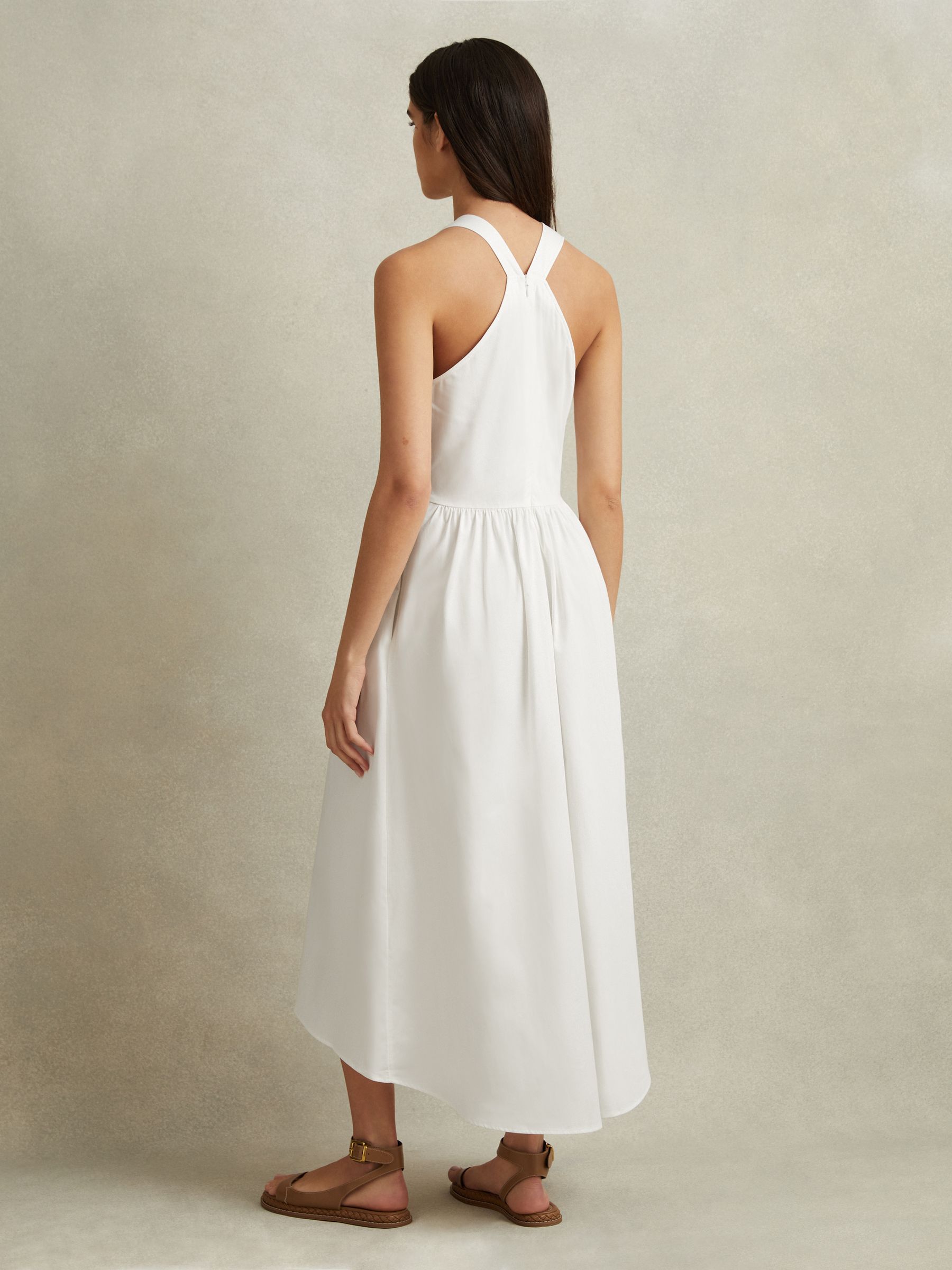 Cotton Blend High-Low Midi Dress in White - Image 5 of 6
