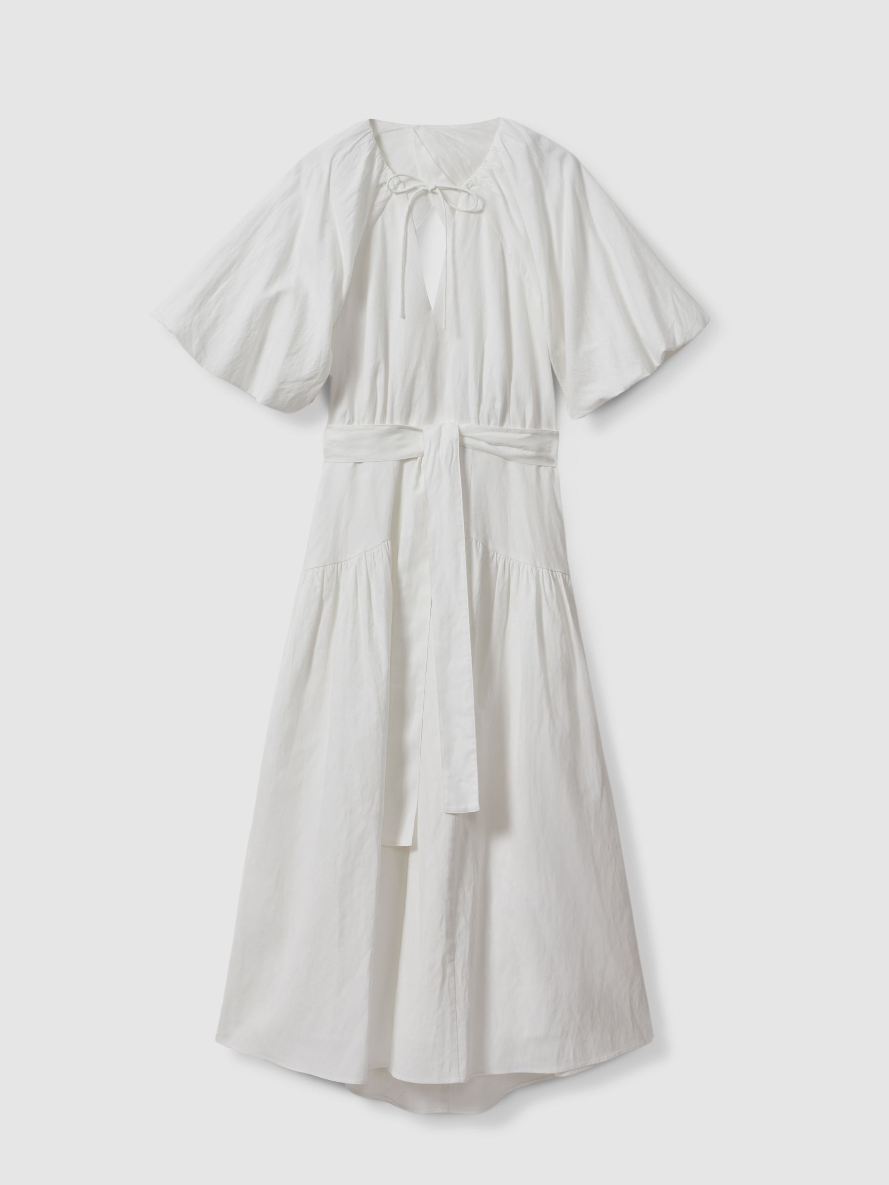 Petite Lyocell Blend Puff Sleeve Midi Dress in White - Image 2 of 6