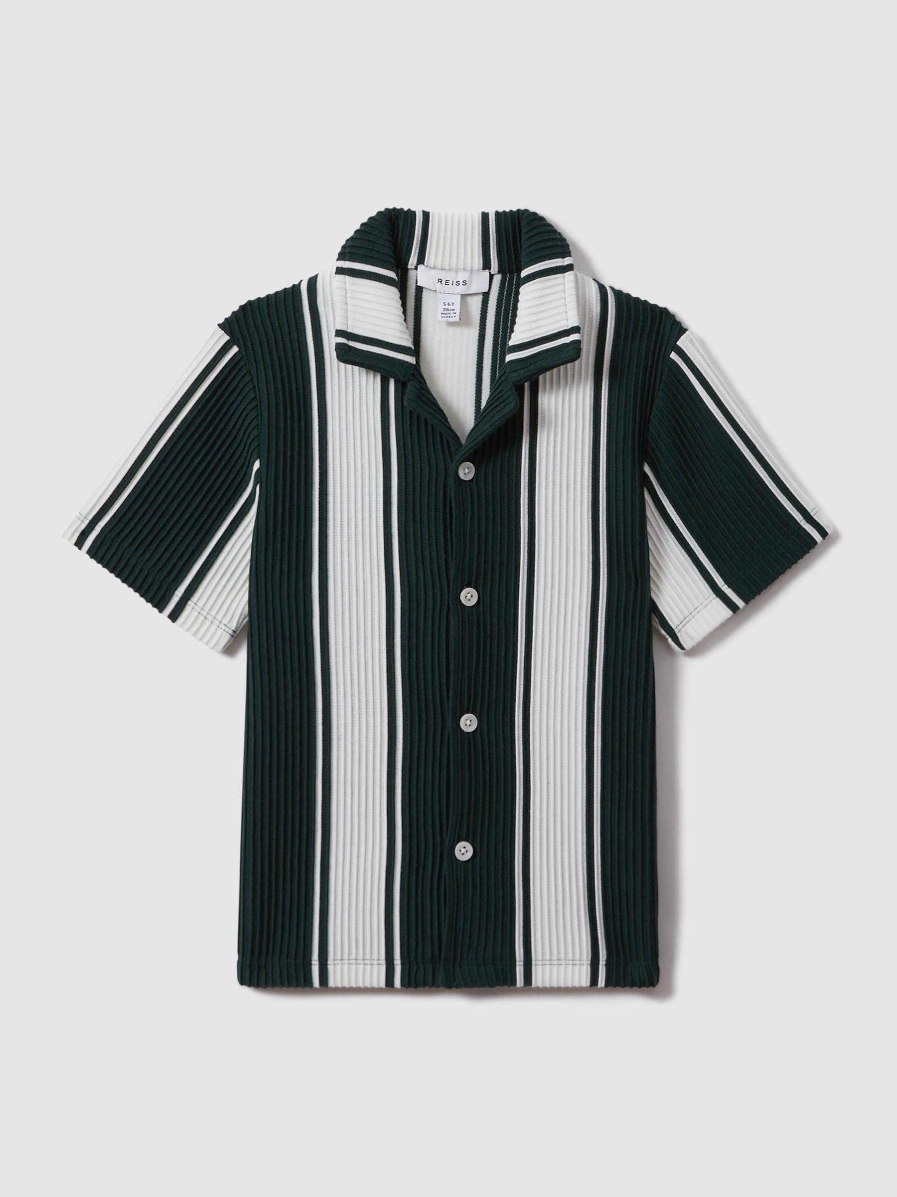 9-13 yrs Ribbed Cuban Collar Shirt in Green/White - Image 2 of 4