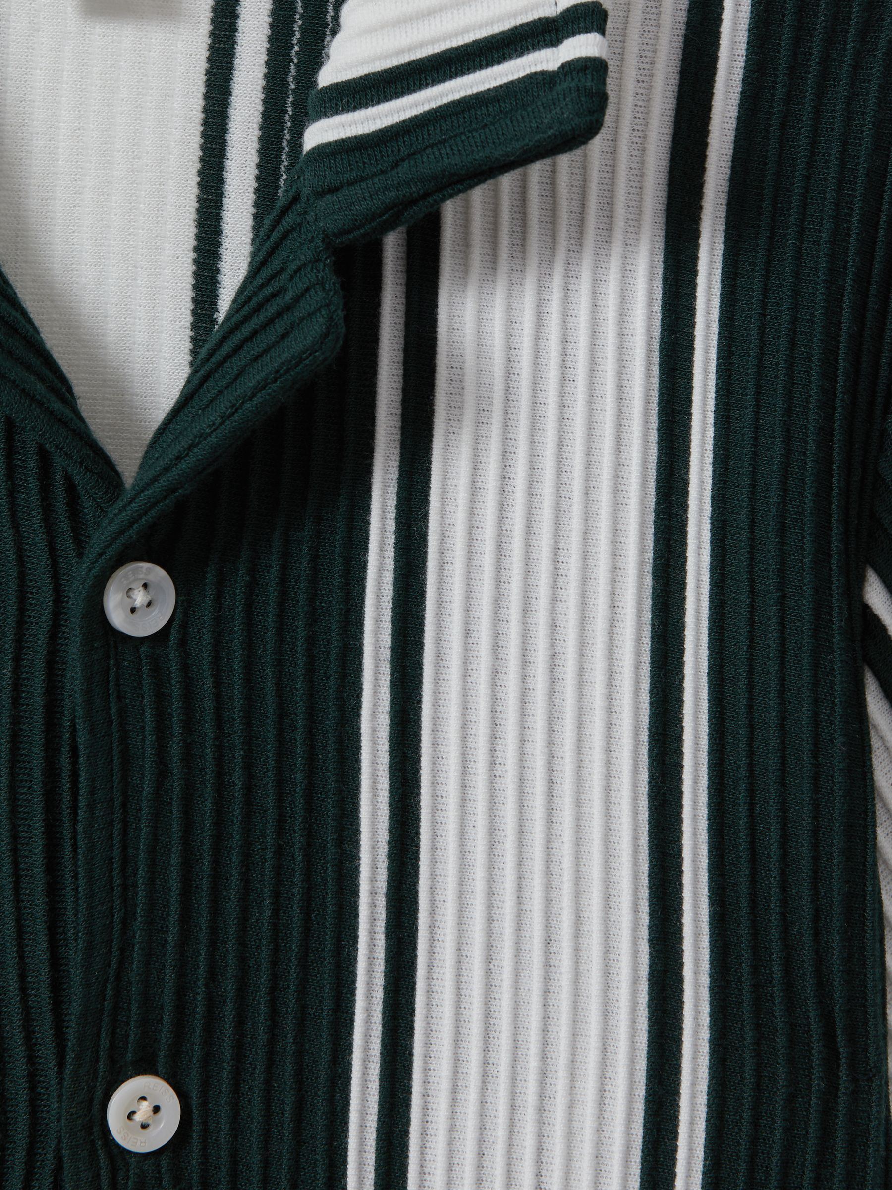 9-13 yrs Ribbed Cuban Collar Shirt in Green/White - Image 4 of 4