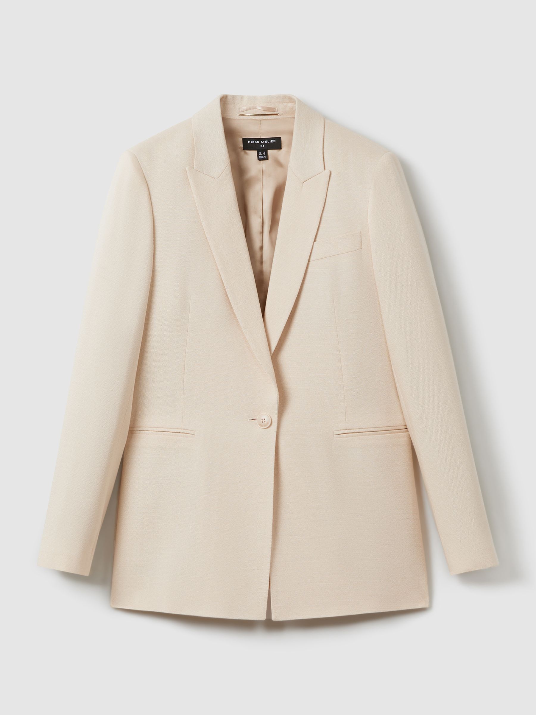 Atelier Italian Textured Single Breasted Suit Blazer in Blush - Image 2 of 7