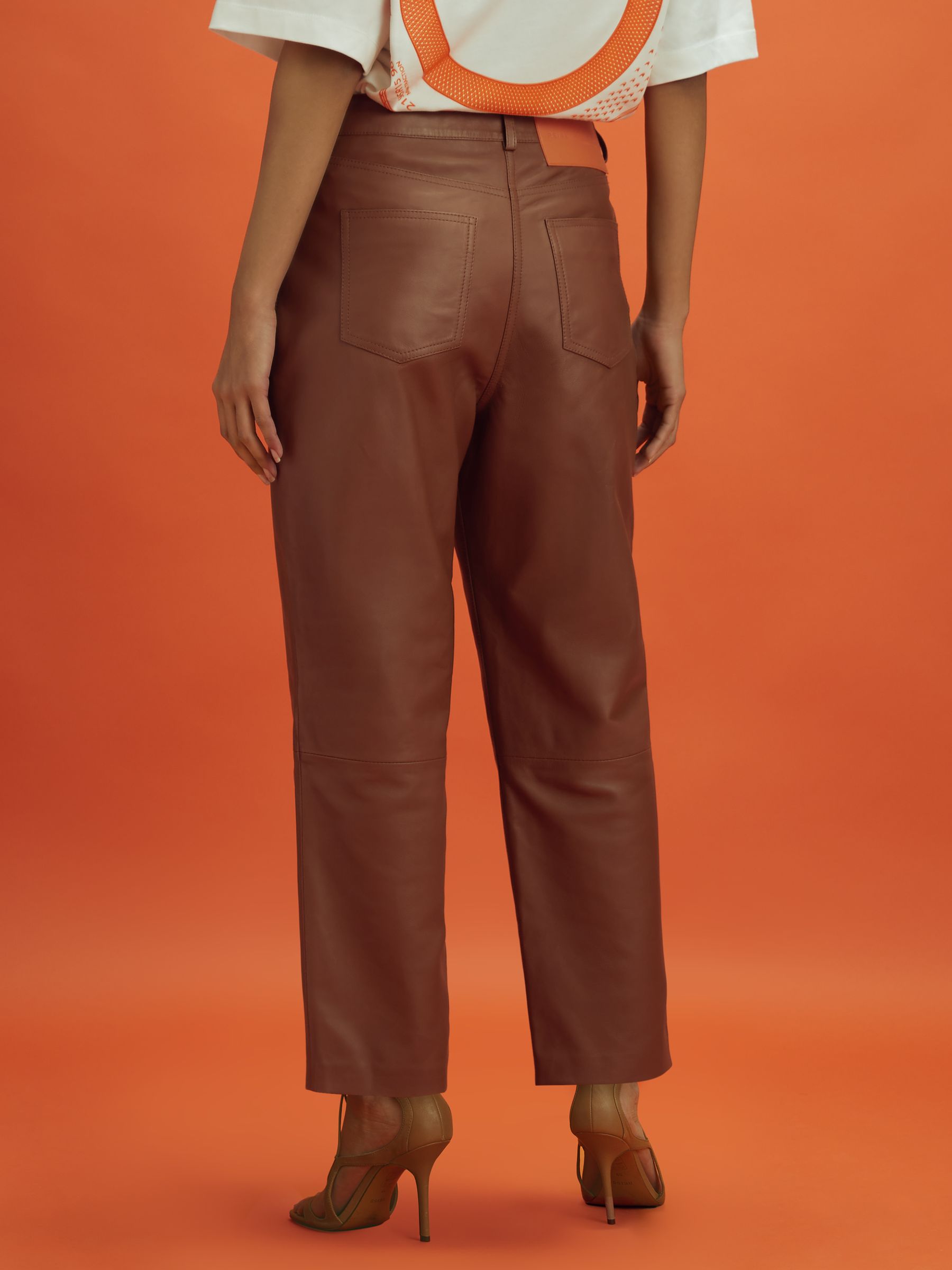 McLaren F1 Cropped Leather Trousers in Tan - Image 5 of 6