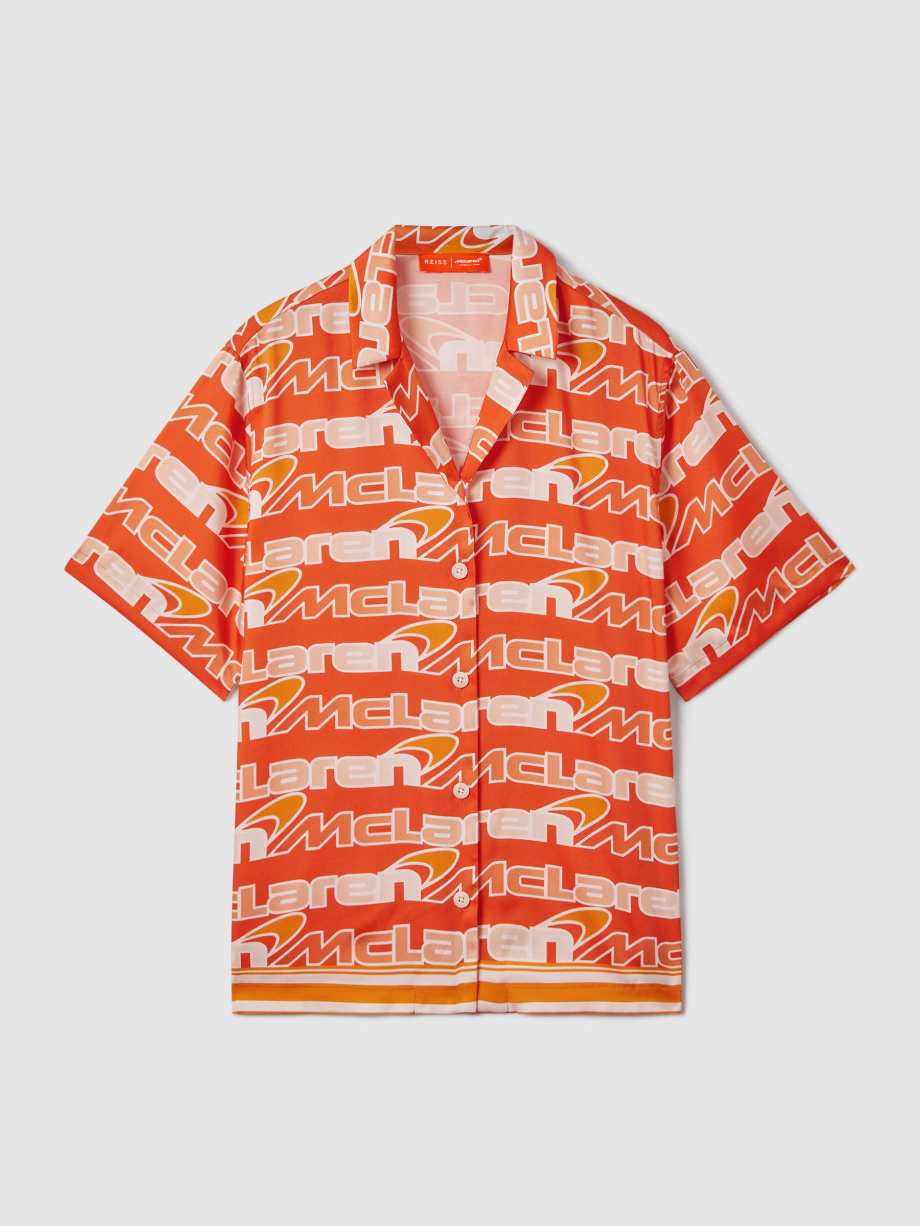 McLaren F1 Printed Cuban Collar Shirt in Papaya Multi - Image 2 of 6
