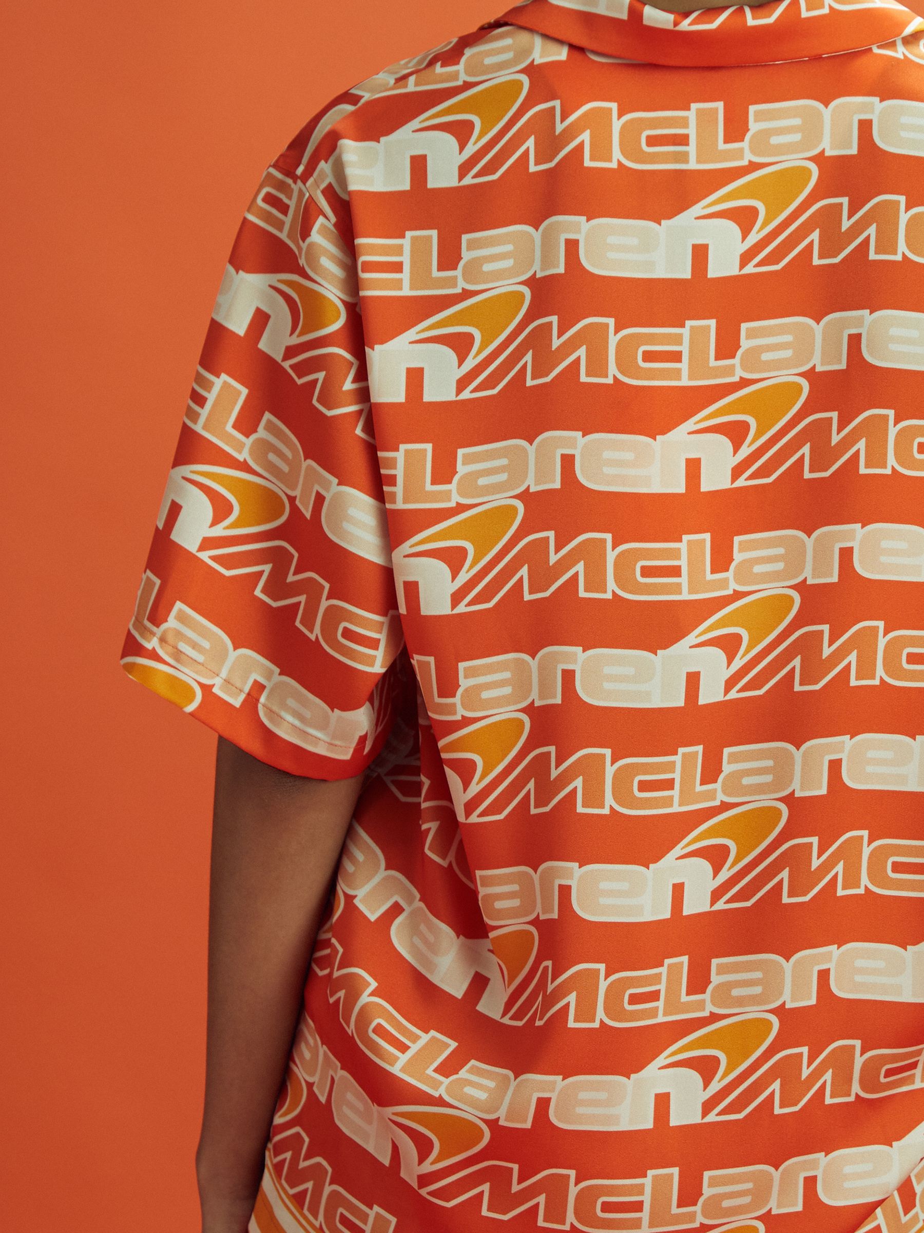 McLaren F1 Printed Cuban Collar Shirt in Papaya Multi - Image 4 of 6