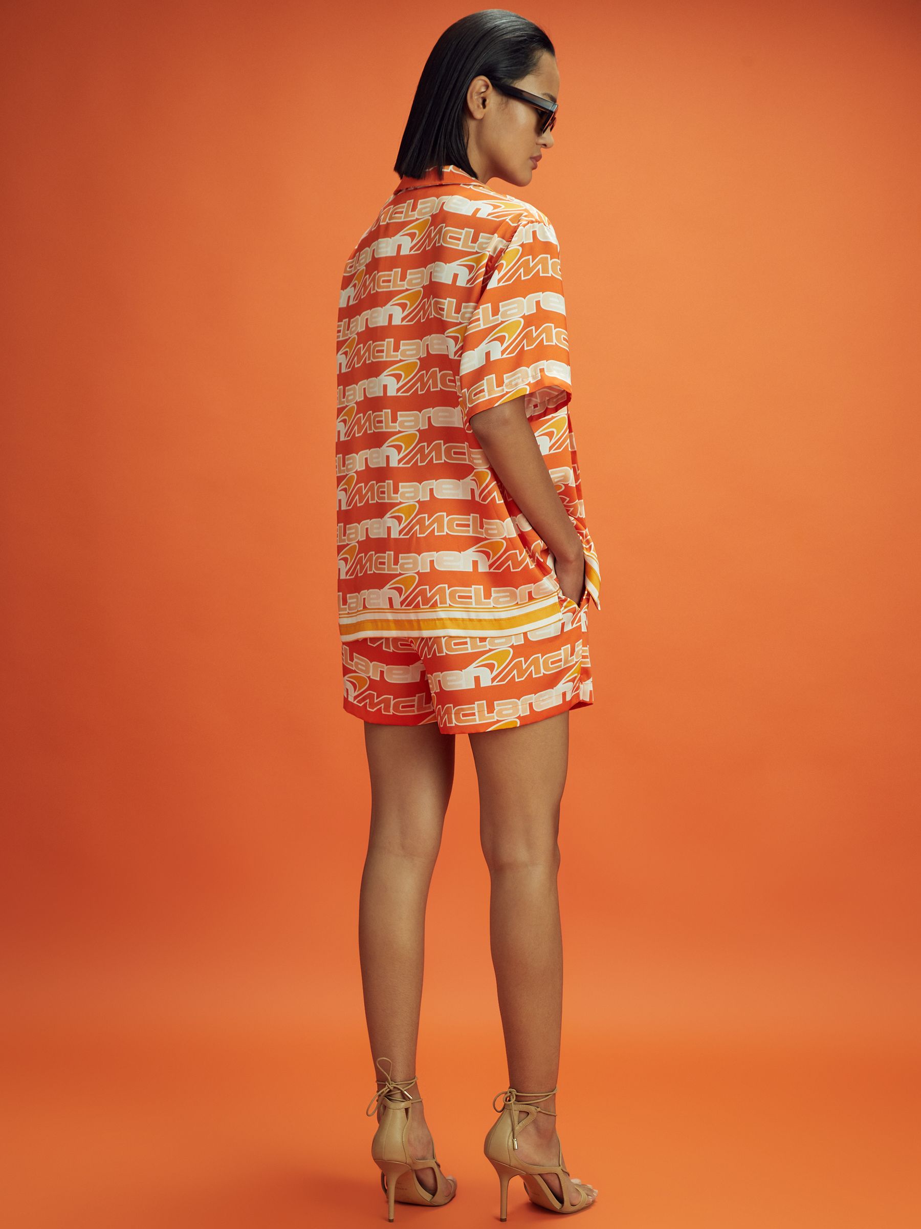 McLaren F1 Printed Cuban Collar Shirt in Papaya Multi - Image 5 of 6