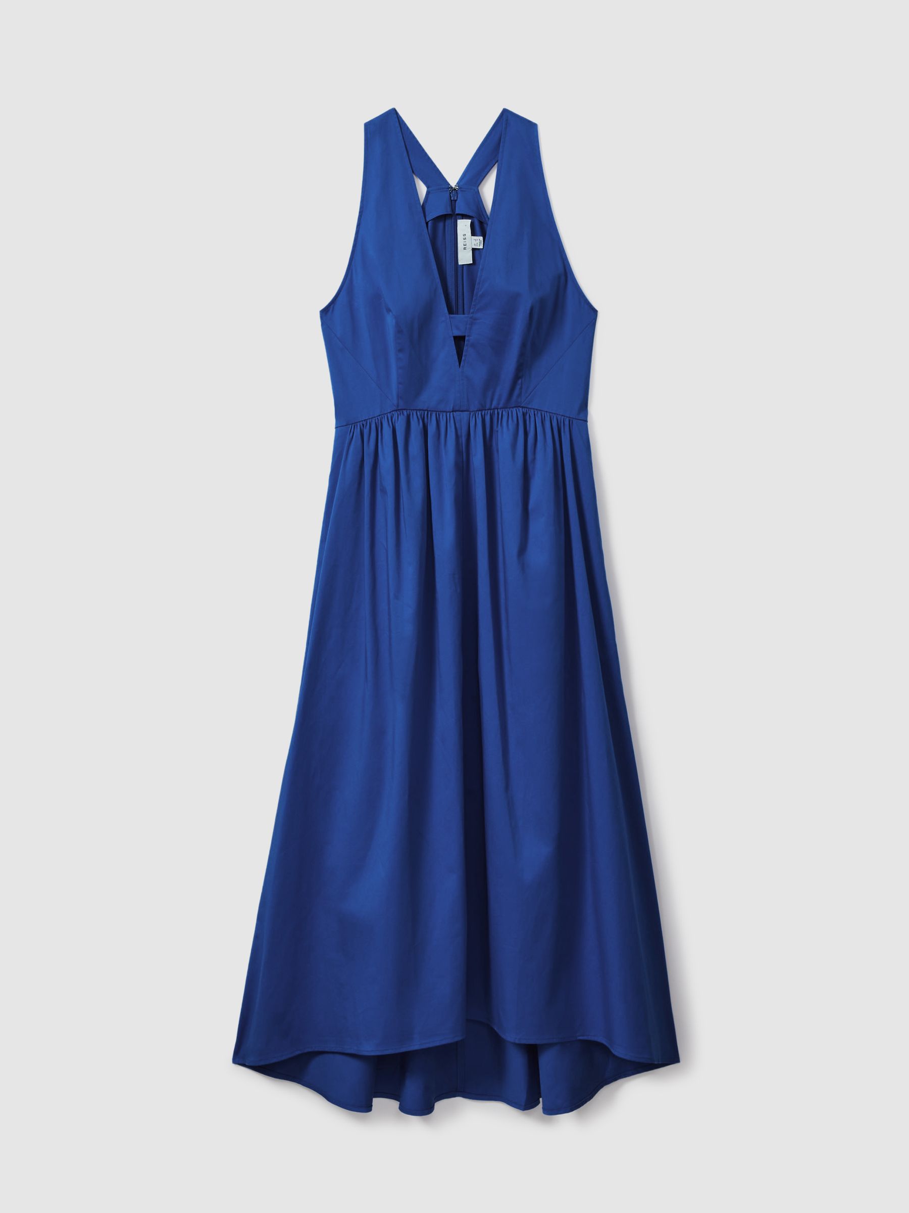 Cotton Blend High-Low Midi Dress in Cobalt Blue - Image 2 of 6