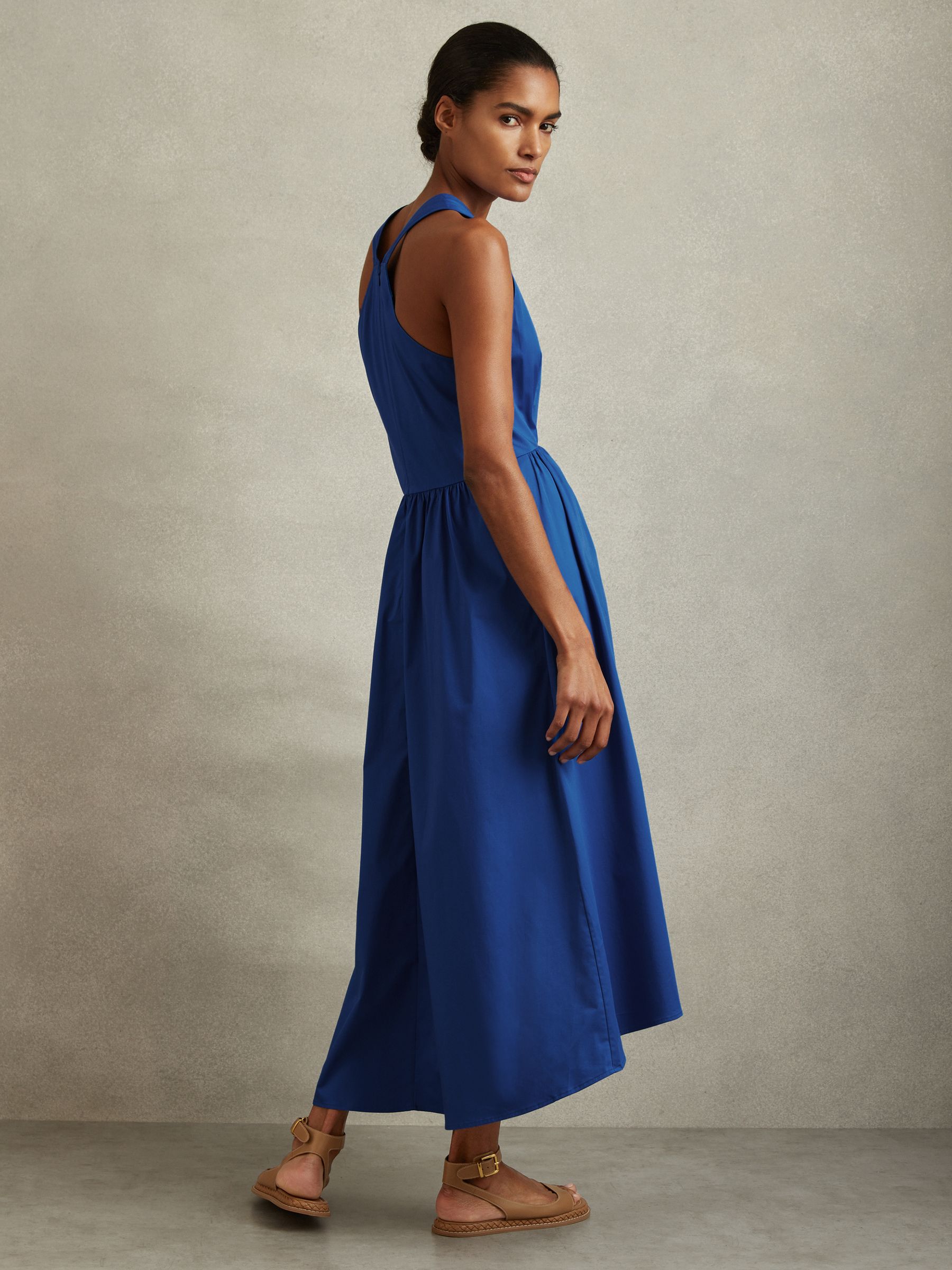 Cotton Blend High-Low Midi Dress in Cobalt Blue - Image 5 of 6